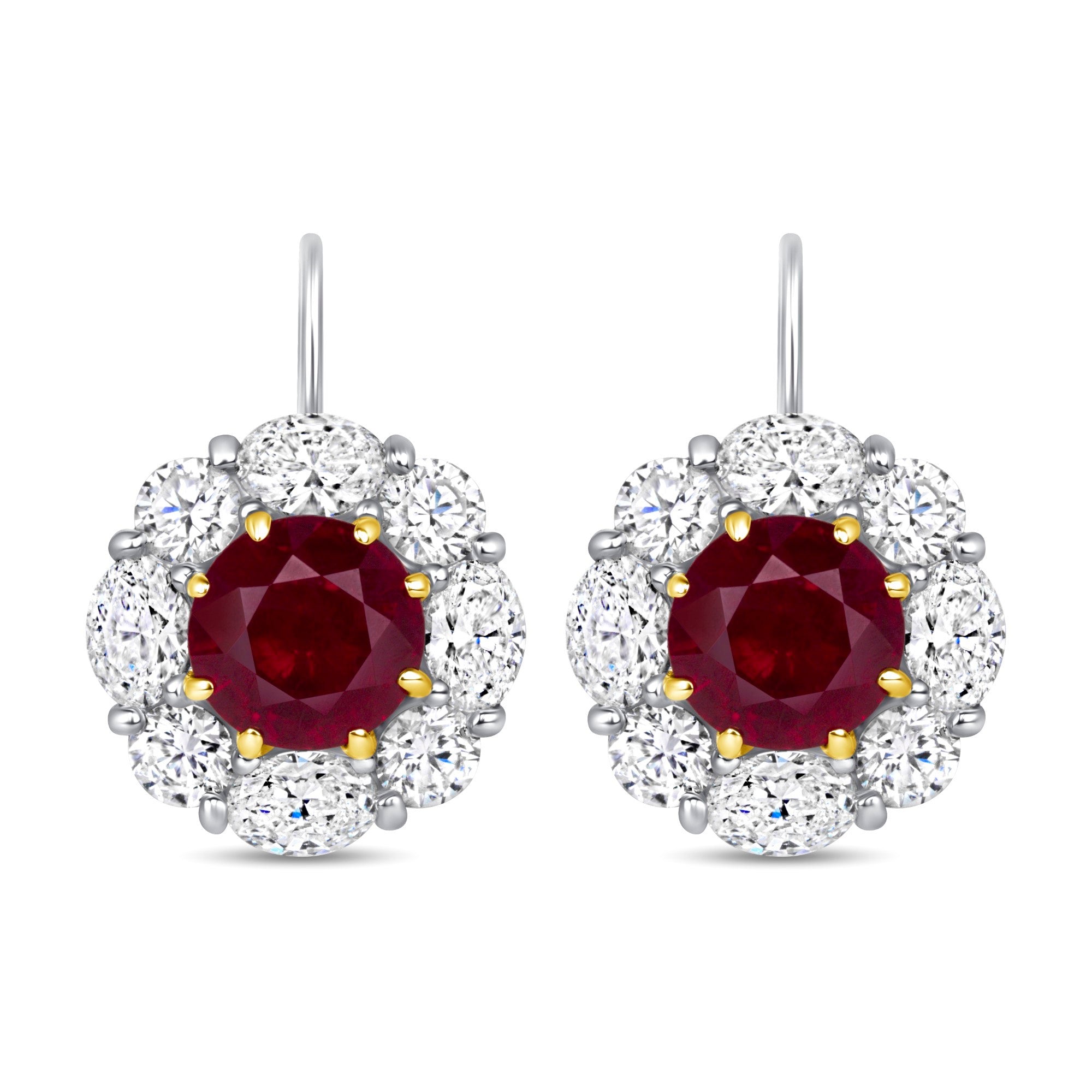 Ruby and Diamond Halo Earrings in 18K White Gold