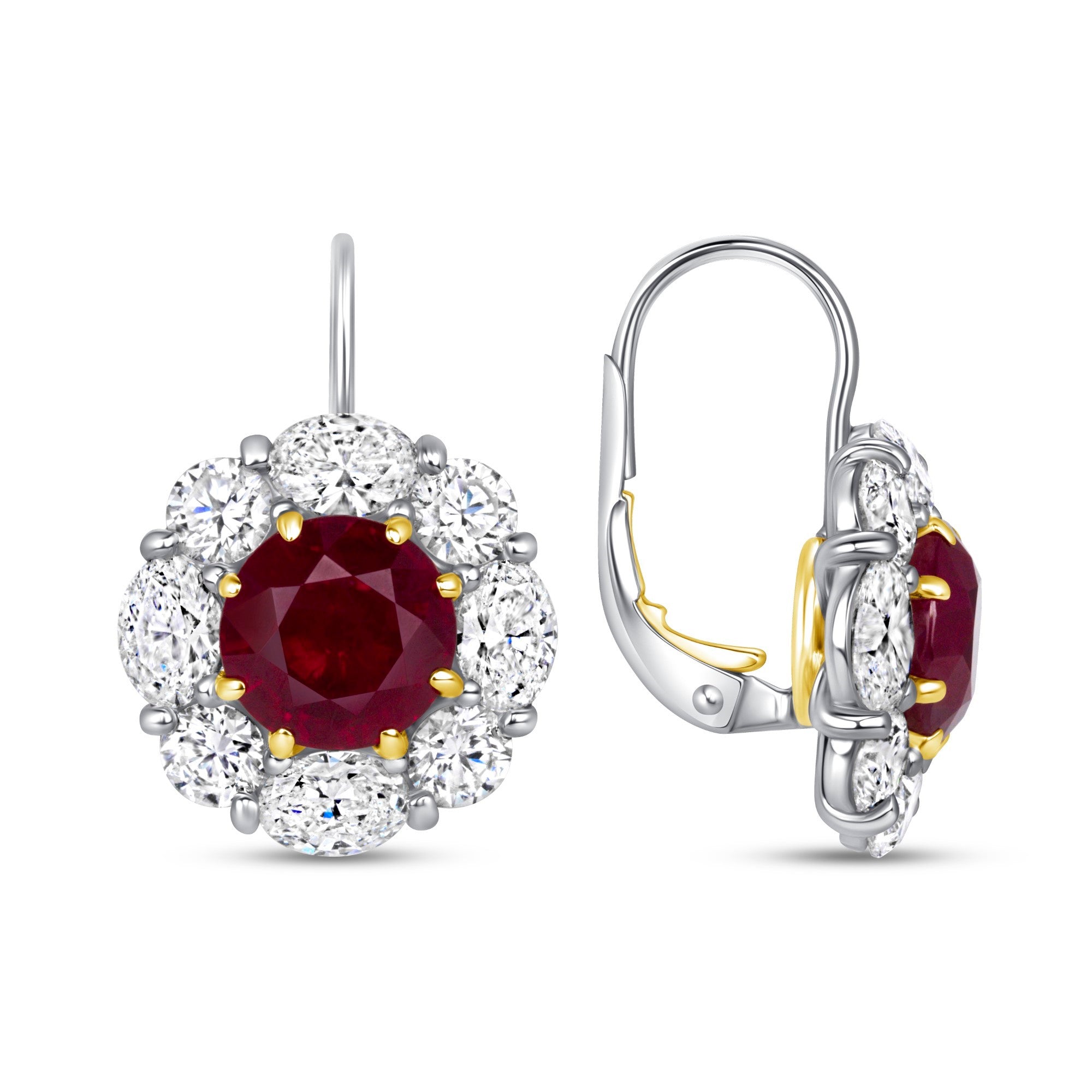 Ruby and Diamond Halo Earrings in 18K White Gold