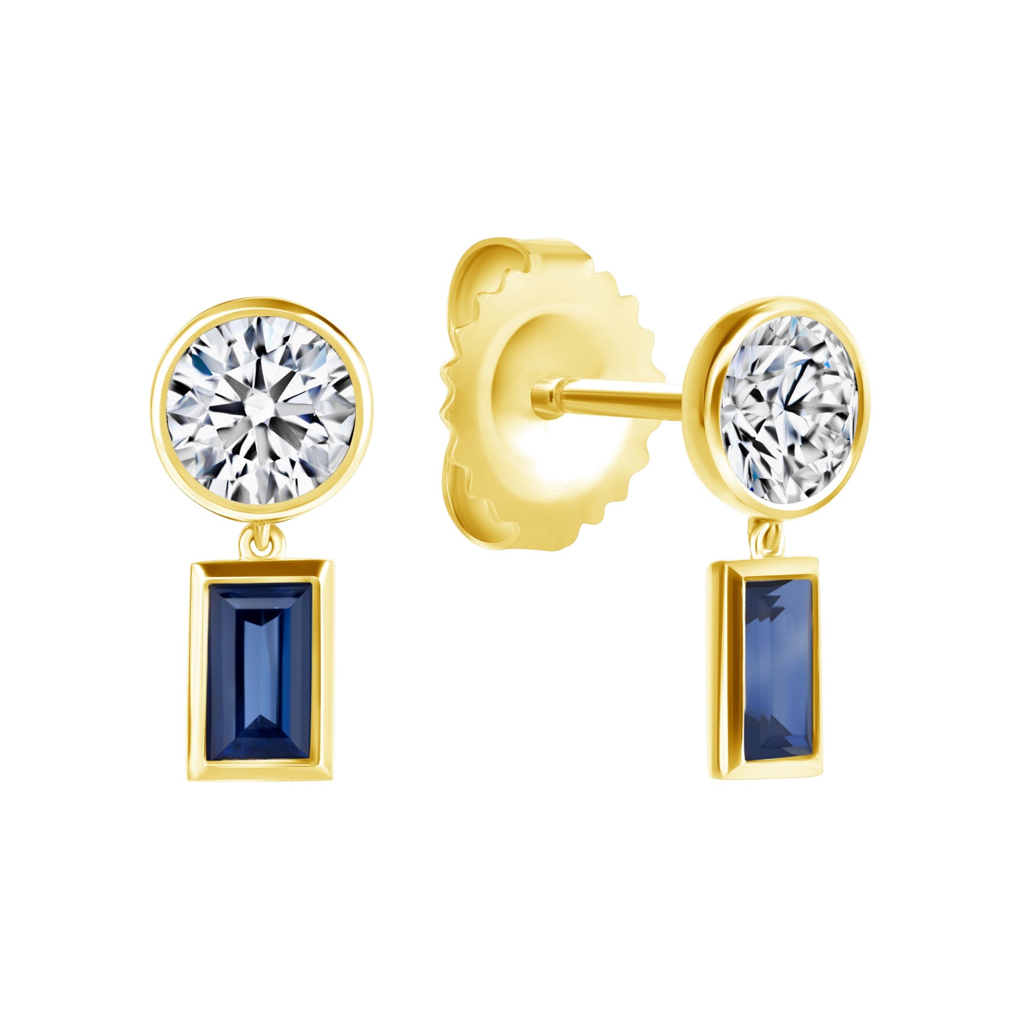 Blue Sapphire and Diamond Drop Earrings in 18K Yellow Gold