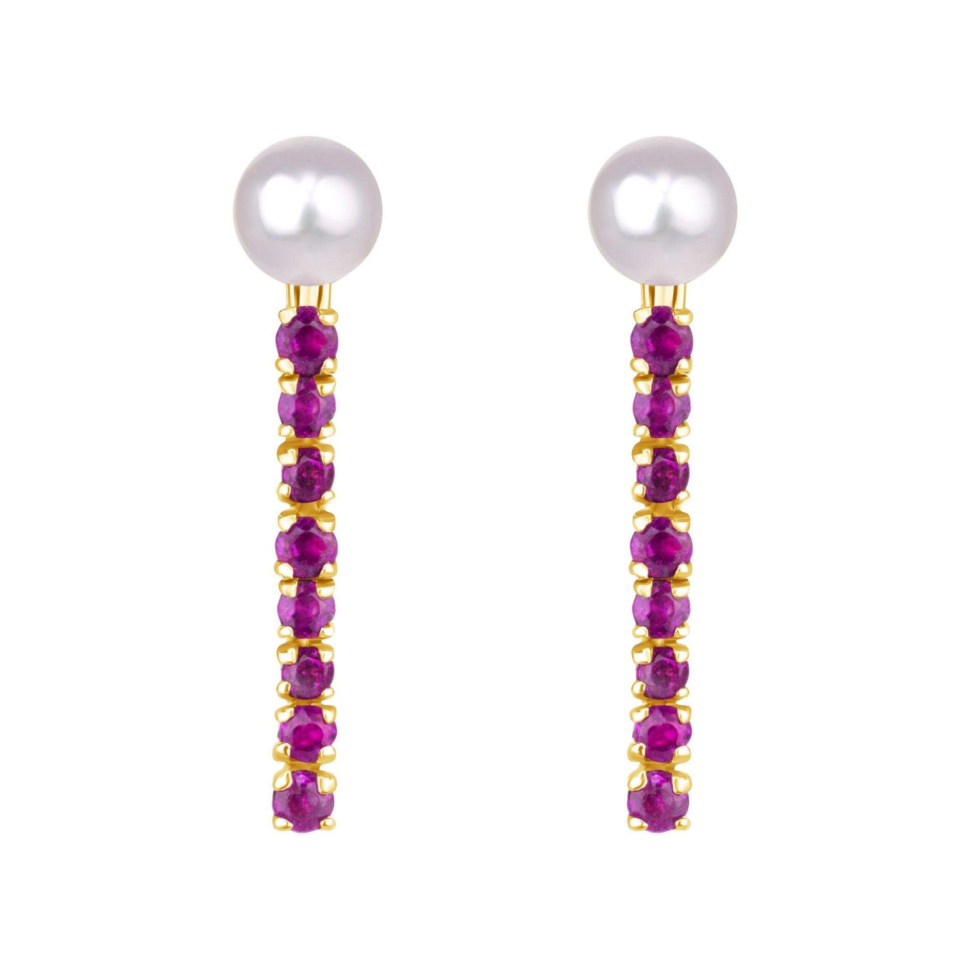 Pearl and Ruby Drop Earrings in 18K Yellow Gold