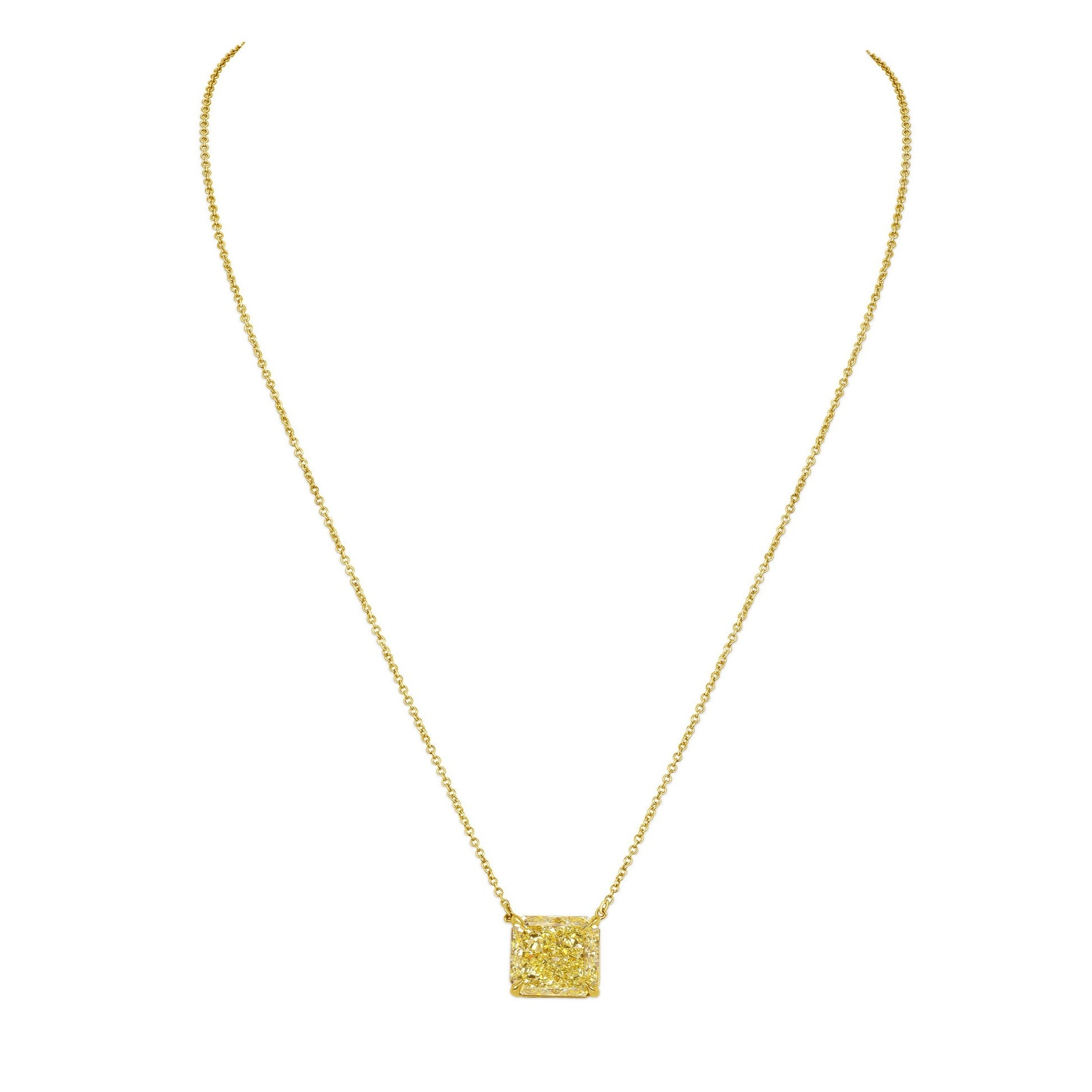 Radiant Cut Fancy Yellow Diamond Necklace in 18 Karat Yellow Gold