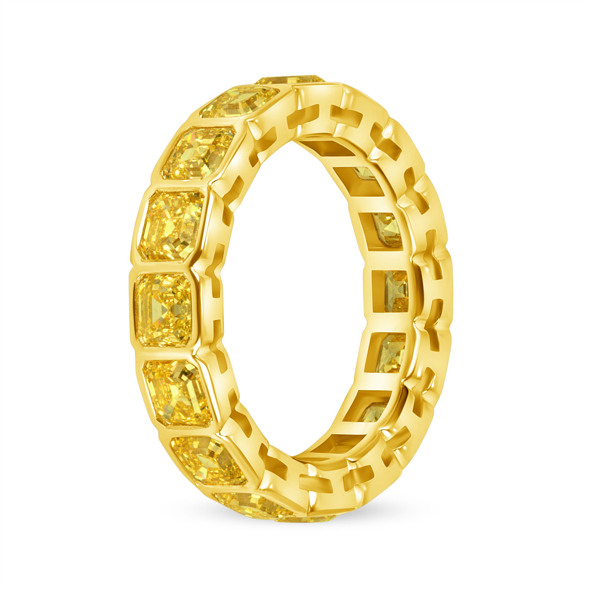 Asscher Cut Bezel Set Yellow Diamond Eternity Band in 18 Karat Yellow Gold