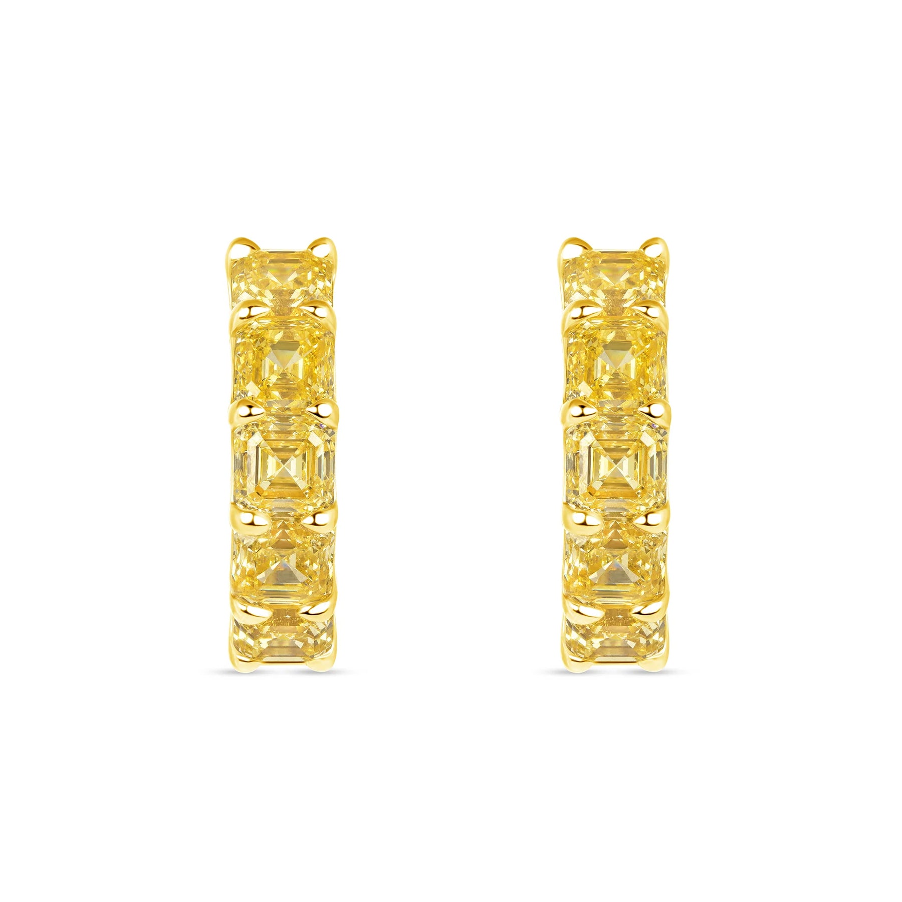 Asscher Cut Fancy Yellow Diamond Huggie Hoops Earrings in 18 Karat Yellow Gold