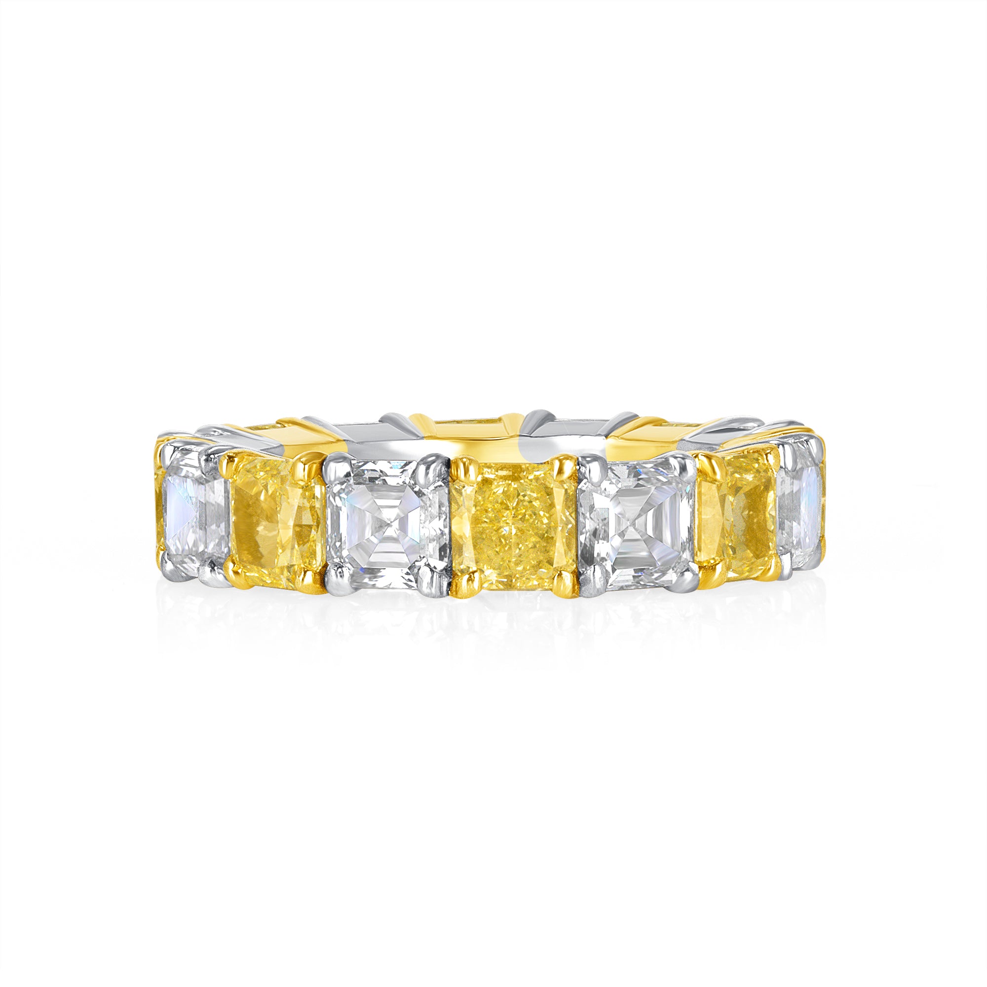 Radiant Cut Yellow Diamond and Asscher Cut White Diamond Eternity Band in 18 Karat Yellow Gold and Platinum