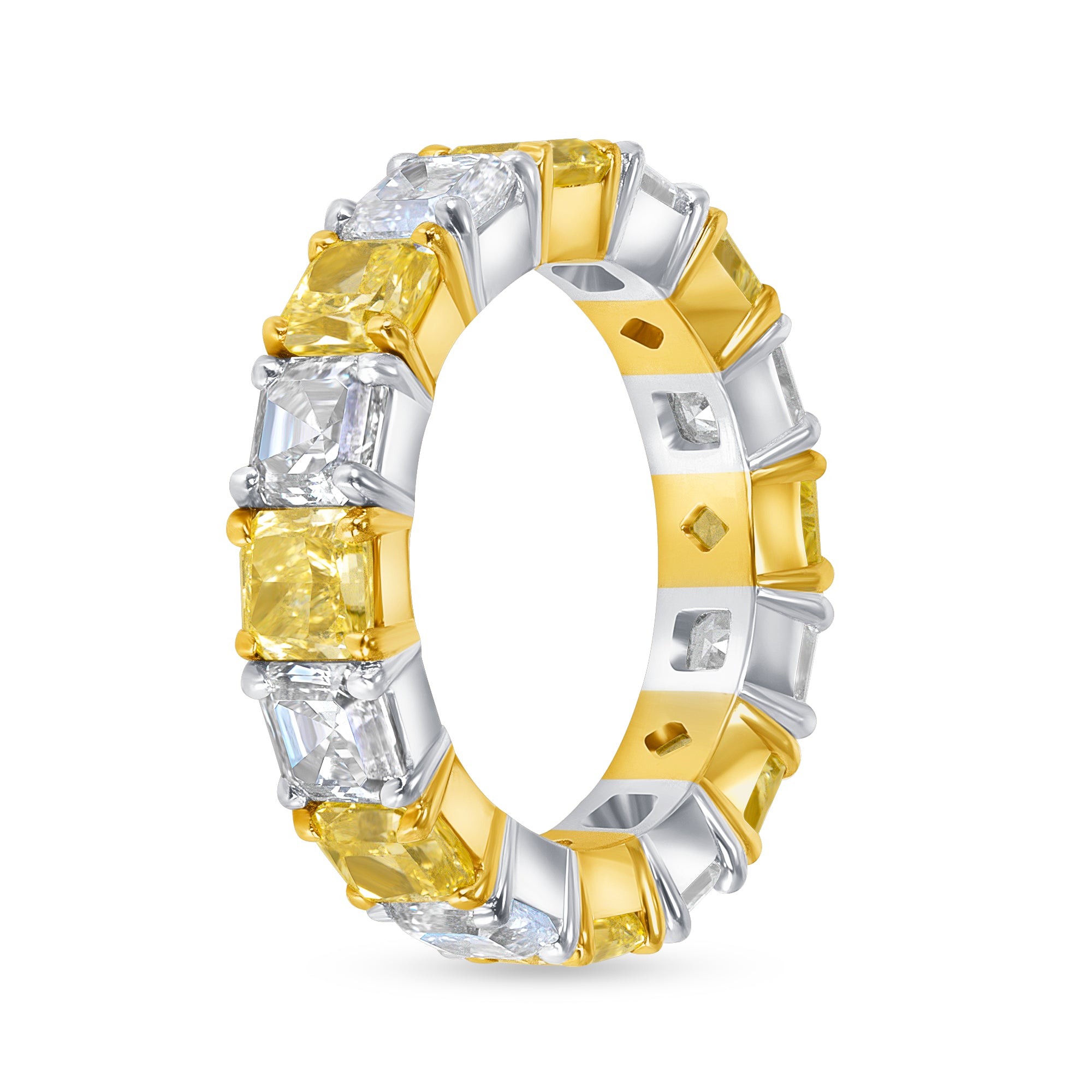 Radiant Cut Yellow Diamond and Asscher Cut White Diamond Eternity Band in 18 Karat Yellow Gold and Platinum