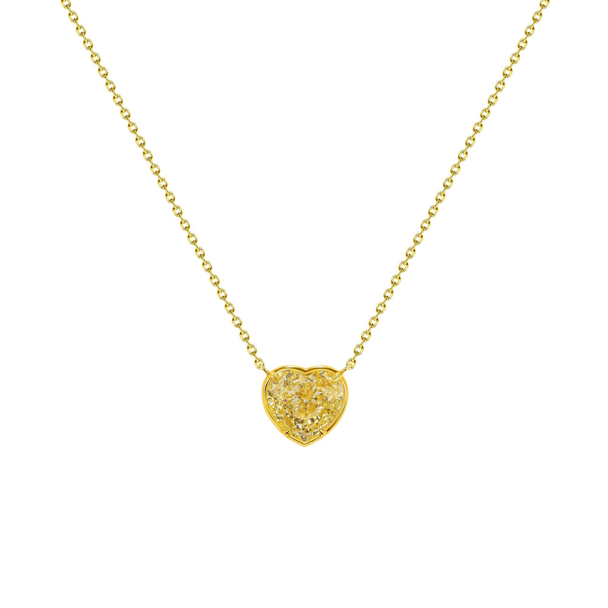 Heart Shape Yellow Diamond Necklace in 18 Karat Yellow Gold