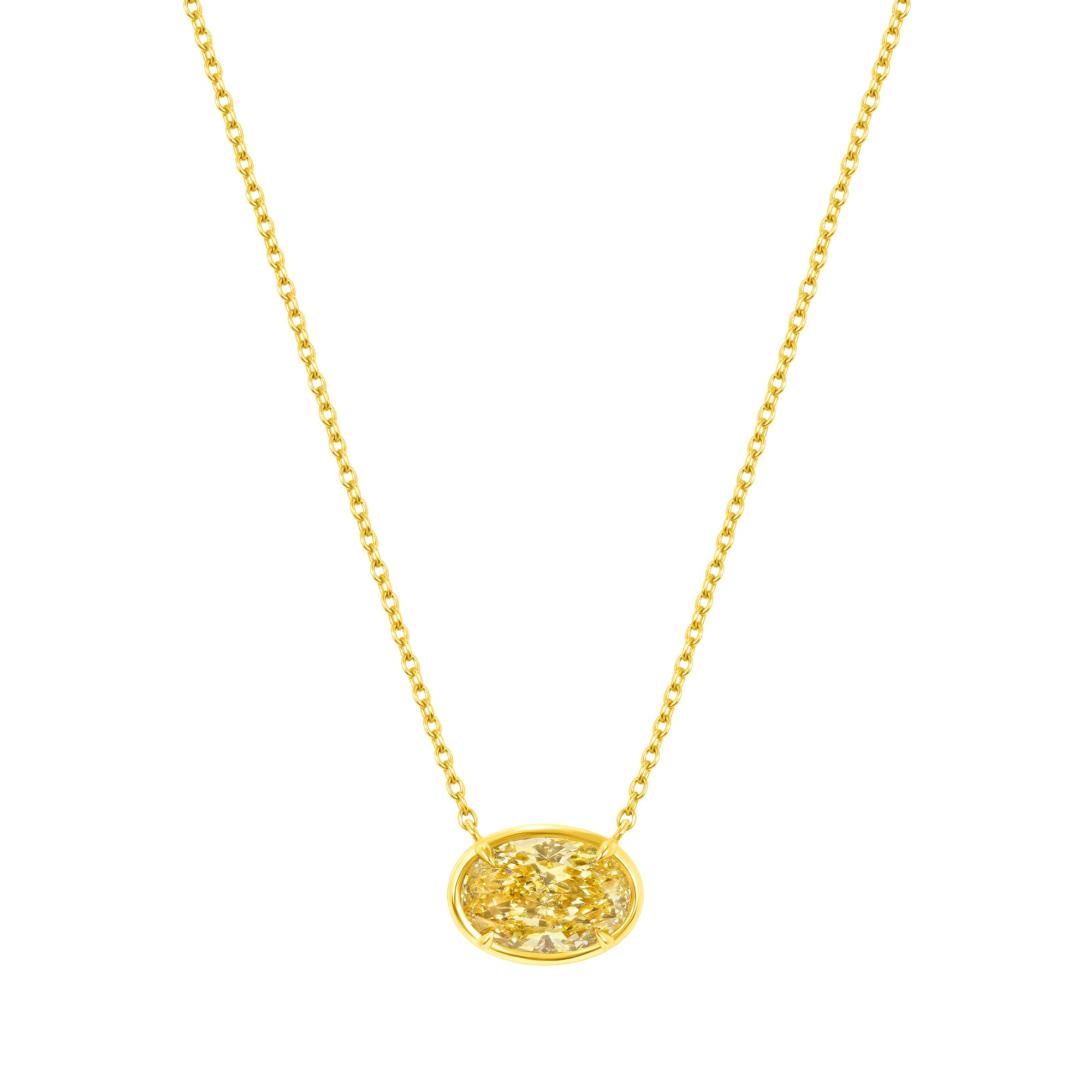 Oval Cut Fancy Light Yellow Diamond Necklace in 18 Karat Yellow Gold