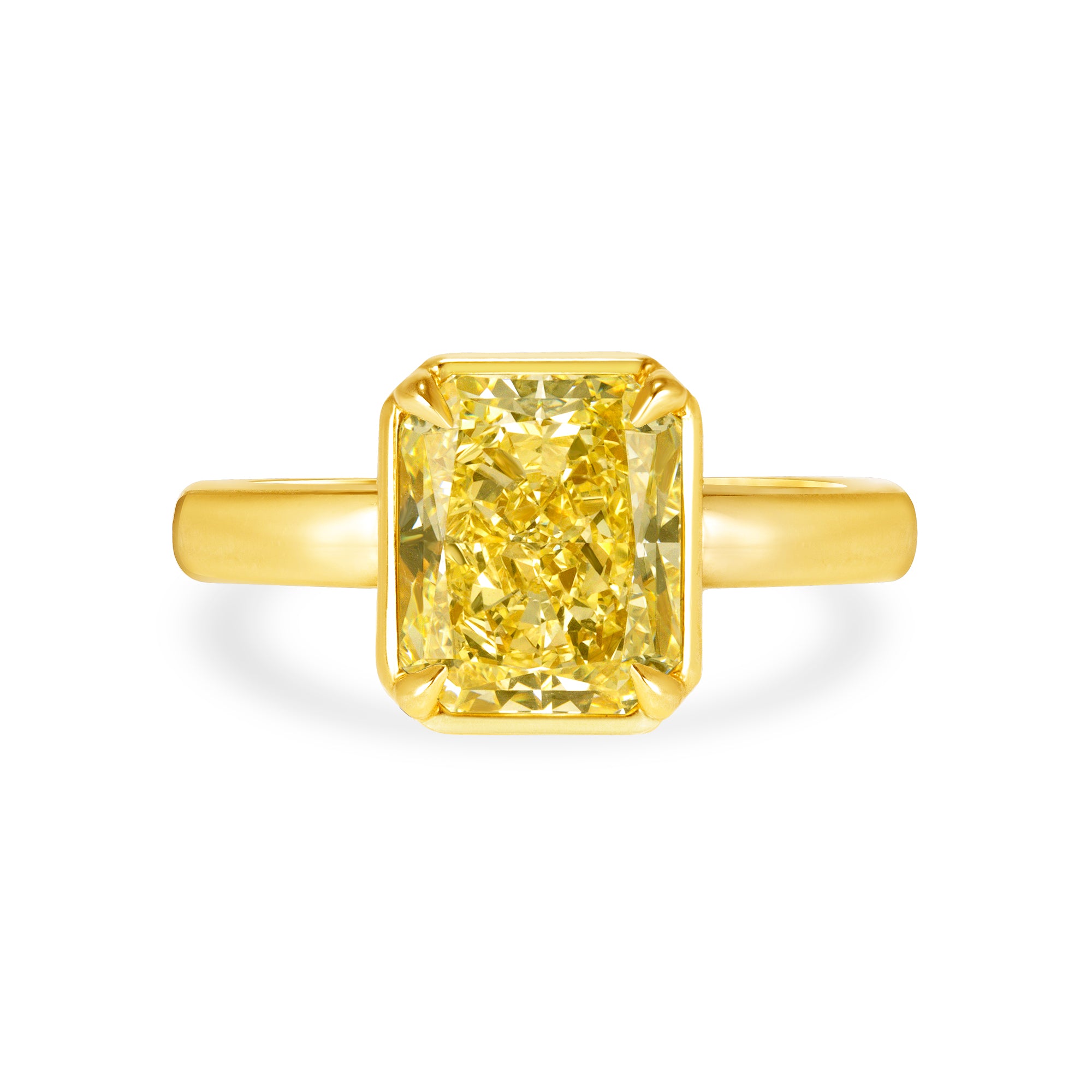 Radiant Cut Fancy Yellow Diamond Solitaire Ring in 18 Karat Yellow Gold