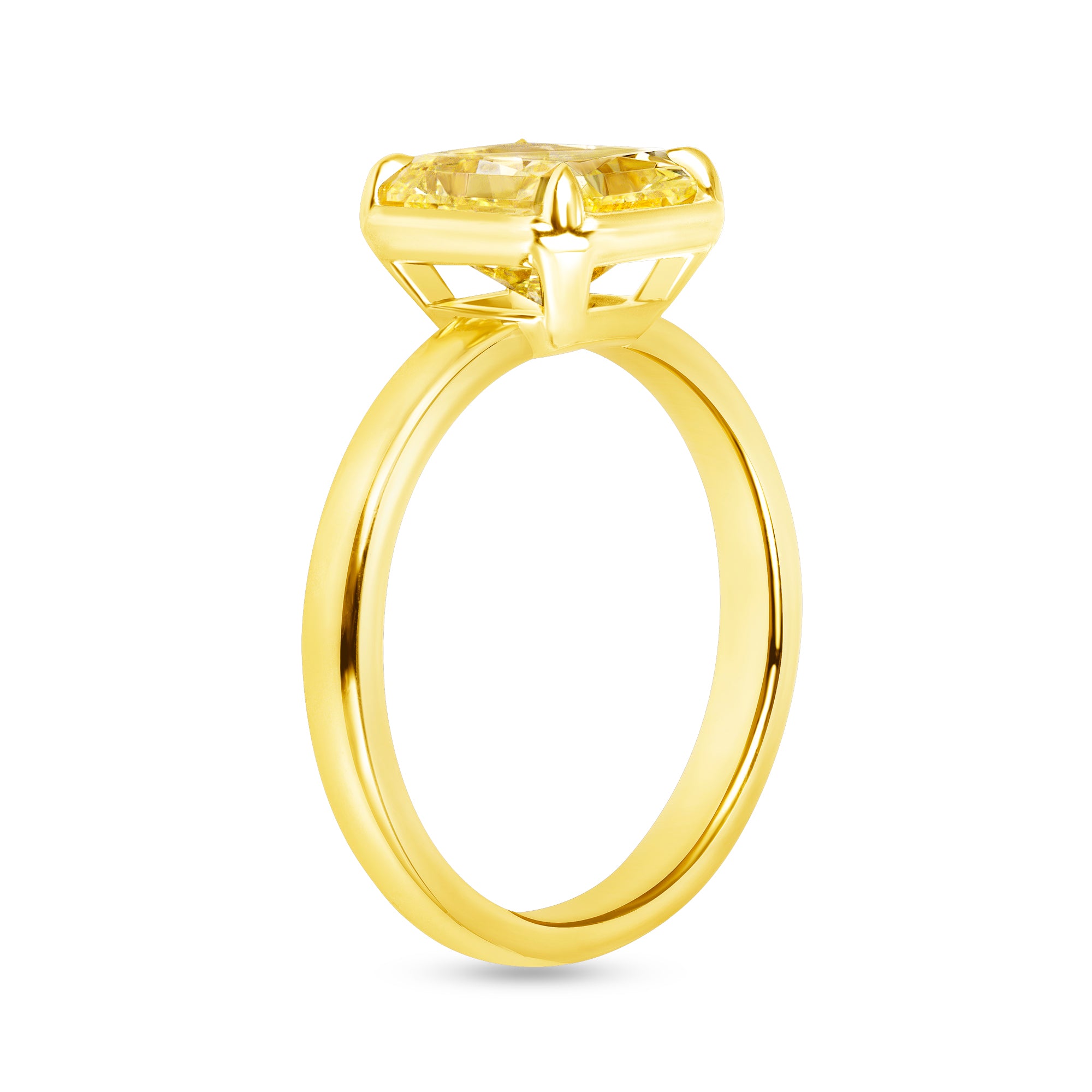 Radiant Cut Fancy Yellow Diamond Solitaire Ring in 18 Karat Yellow Gold