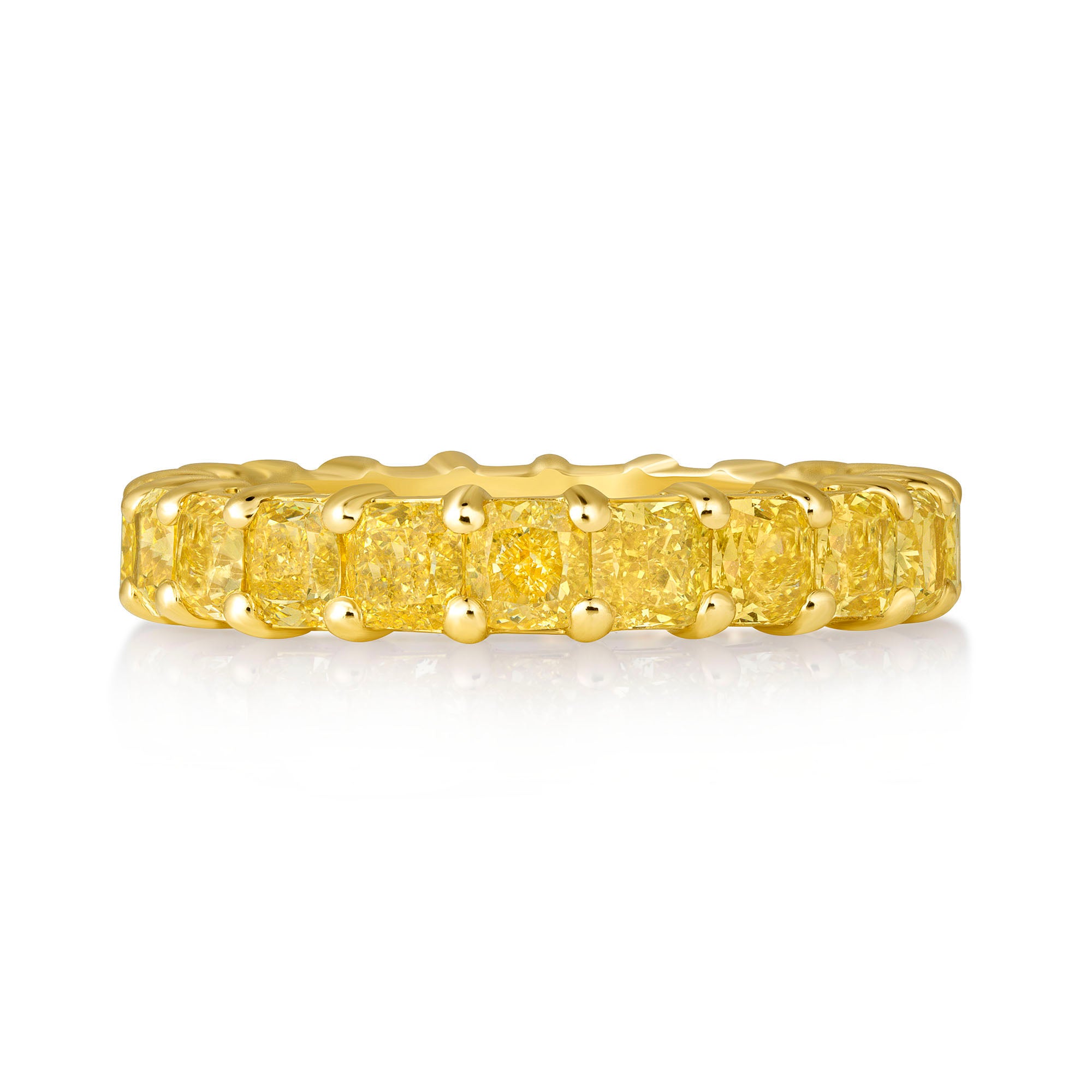 4.56 CT Cushion Cut Yellow Diamond 18K Yellow Gold Eternity Band