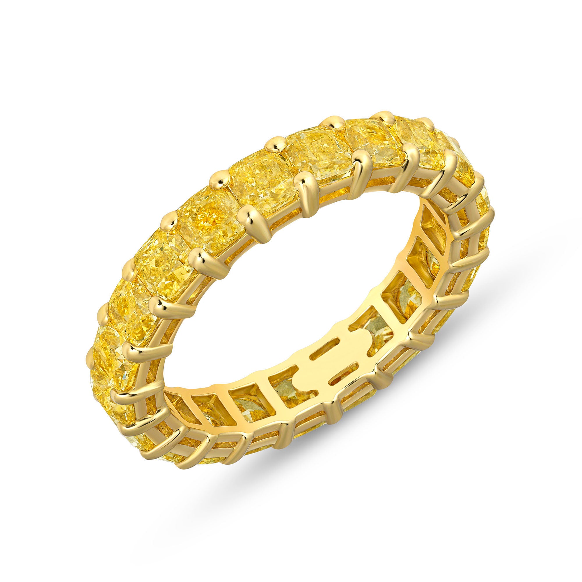 4.56 CT Cushion Cut Yellow Diamond 18K Yellow Gold Eternity Band