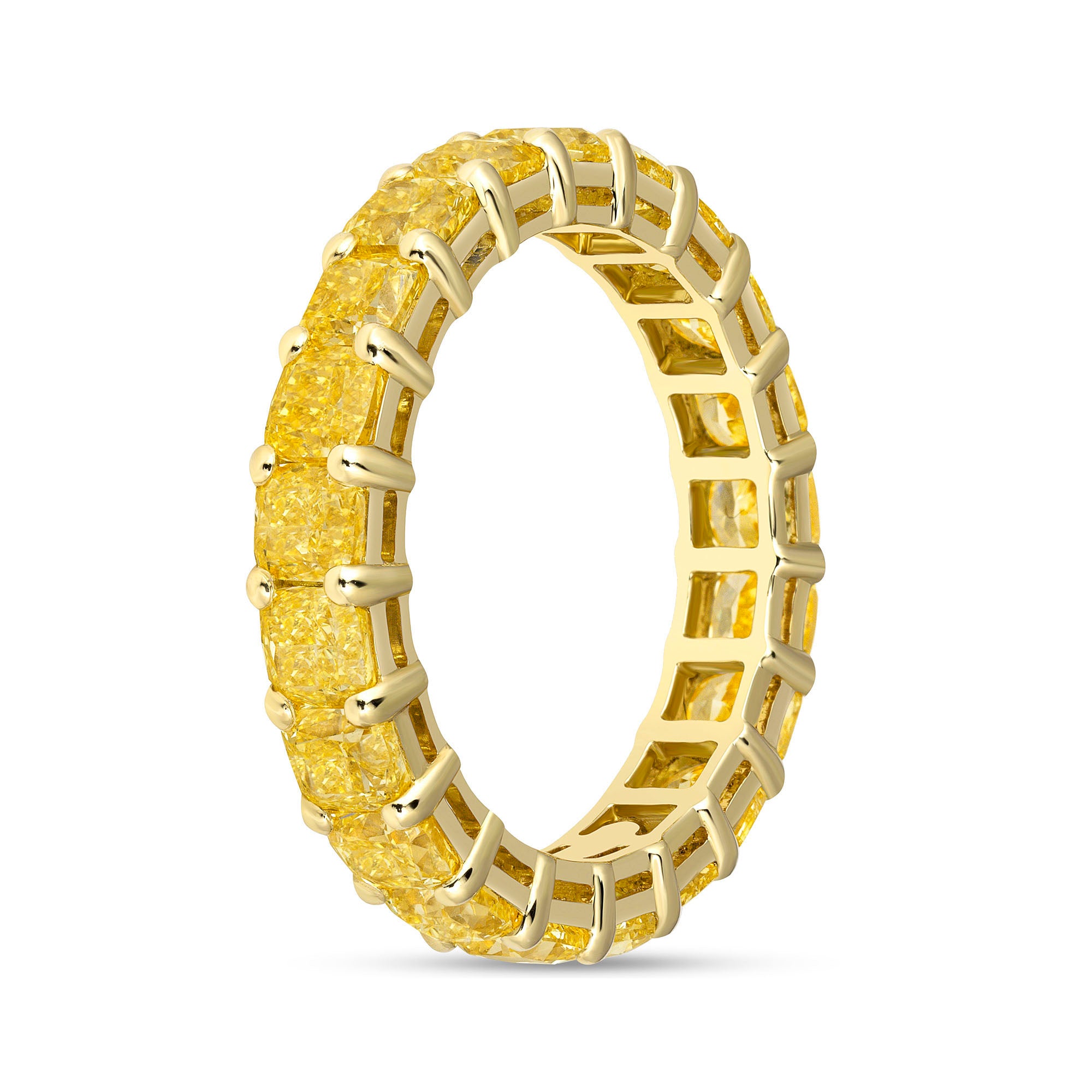 4.56 CT Cushion Cut Yellow Diamond 18K Yellow Gold Eternity Band