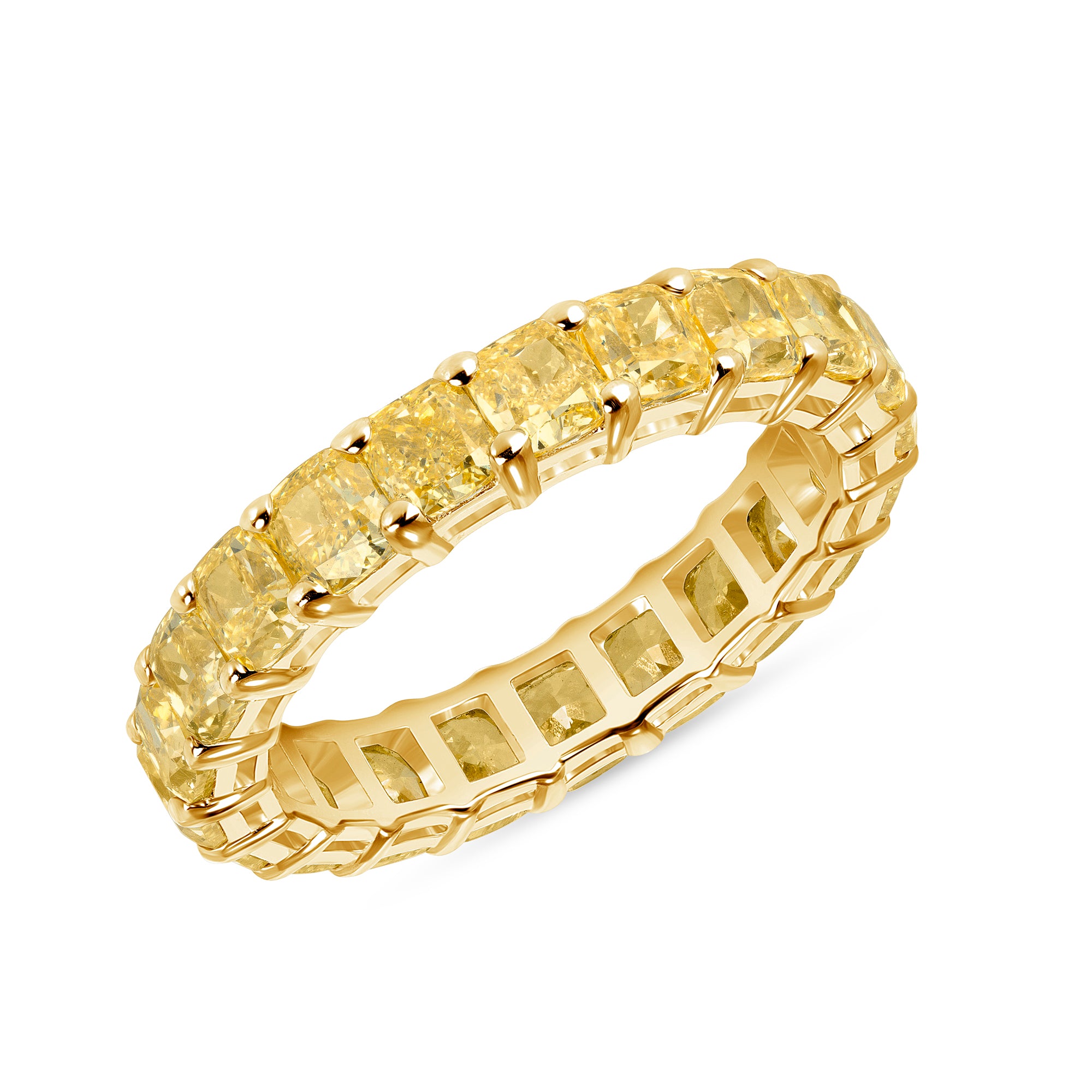 Cushion Cut Fancy Yellow Diamond Eternity Band in 18 Karat Yellow Gold