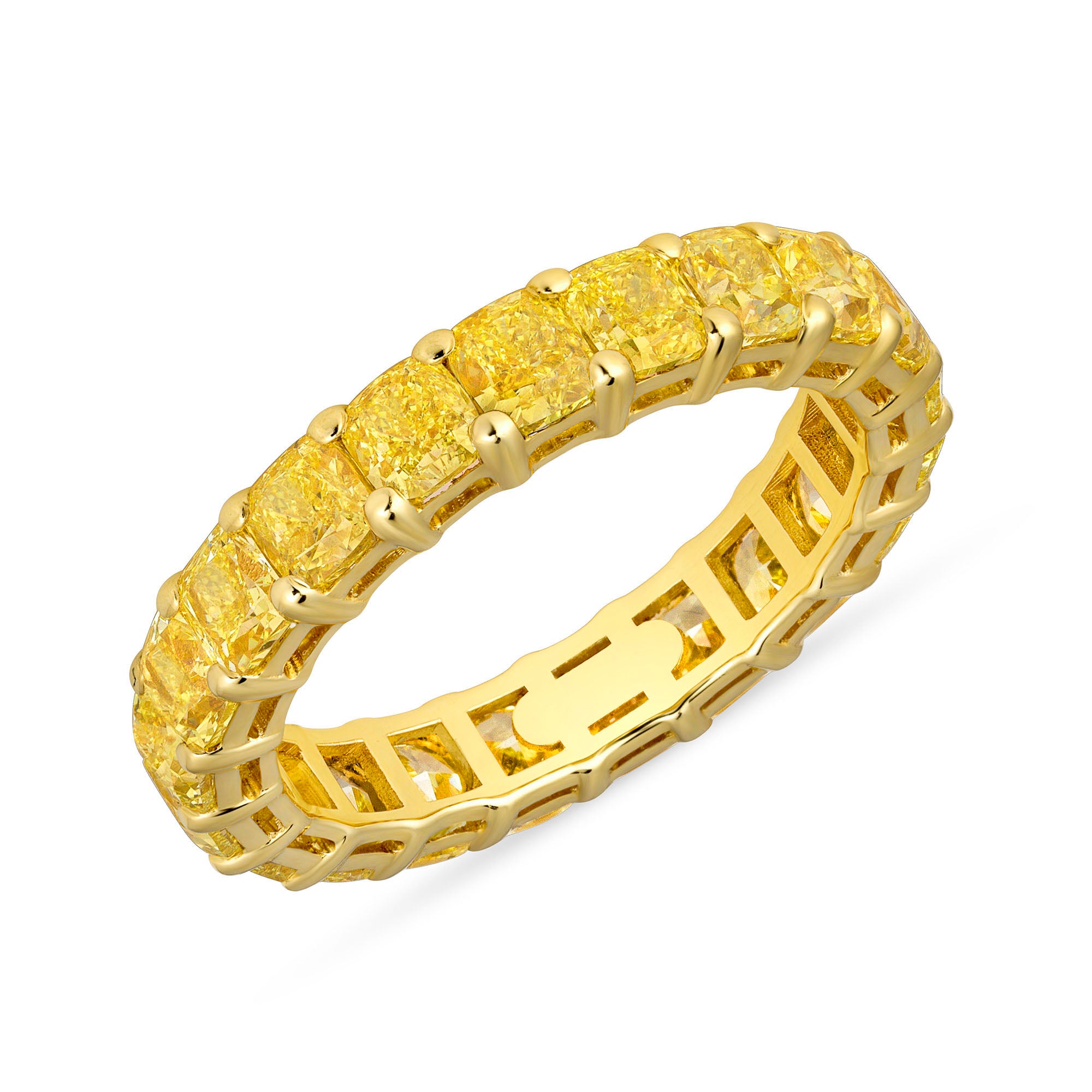 4.64 CT Cushion Cut Yellow Diamond 18K Yellow Gold Eternity Band