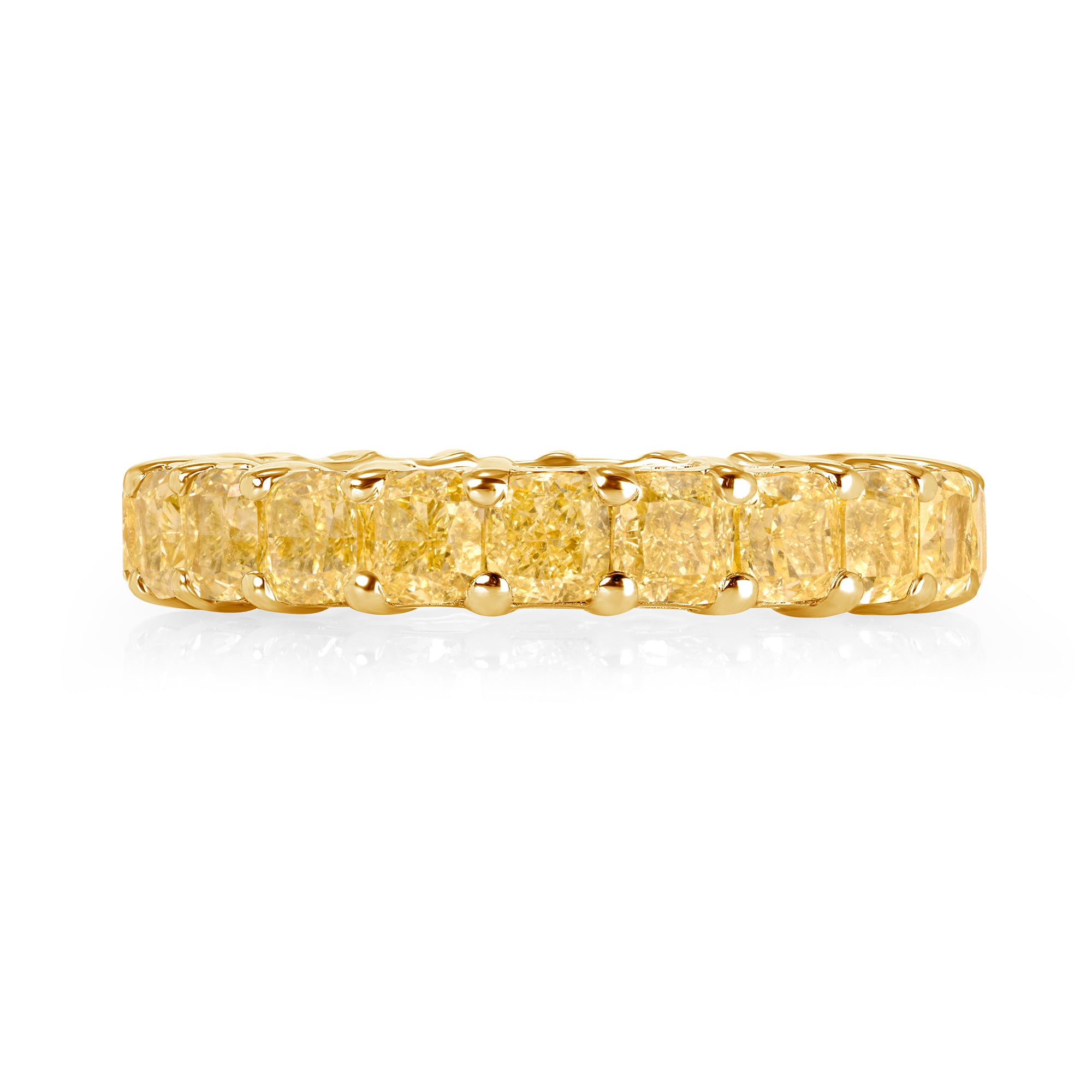 Cushion Cut Fancy Yellow Diamond Eternity Band in 18 Karat Yellow Gold