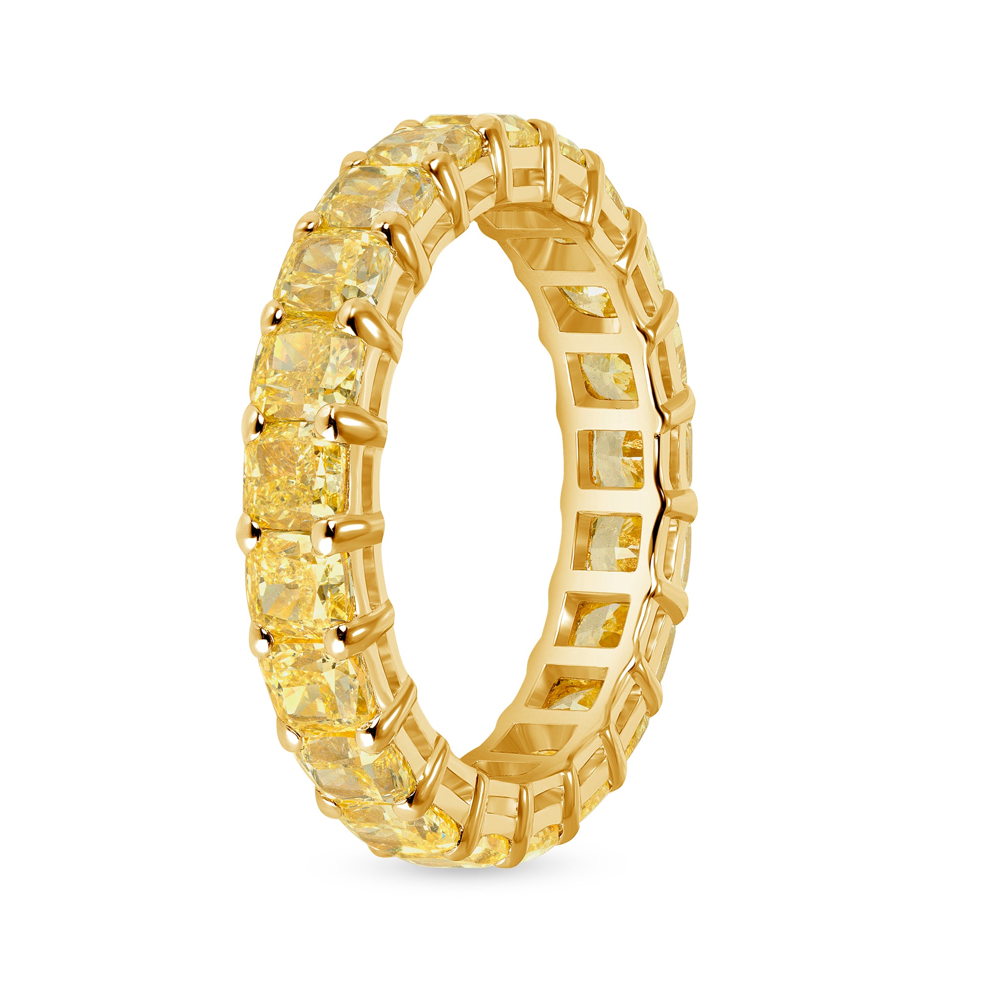 Cushion Cut Fancy Yellow Diamond Eternity Band in 18 Karat Yellow Gold