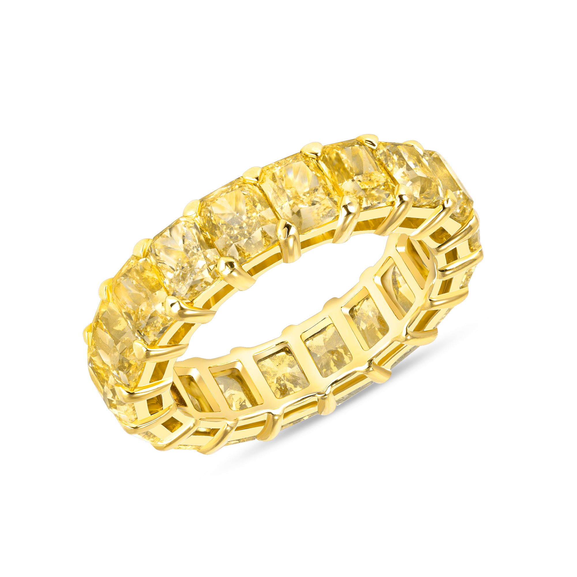 Radiant Cut Yellow Diamond Eternity Band in 18 Karat Yellow Gold