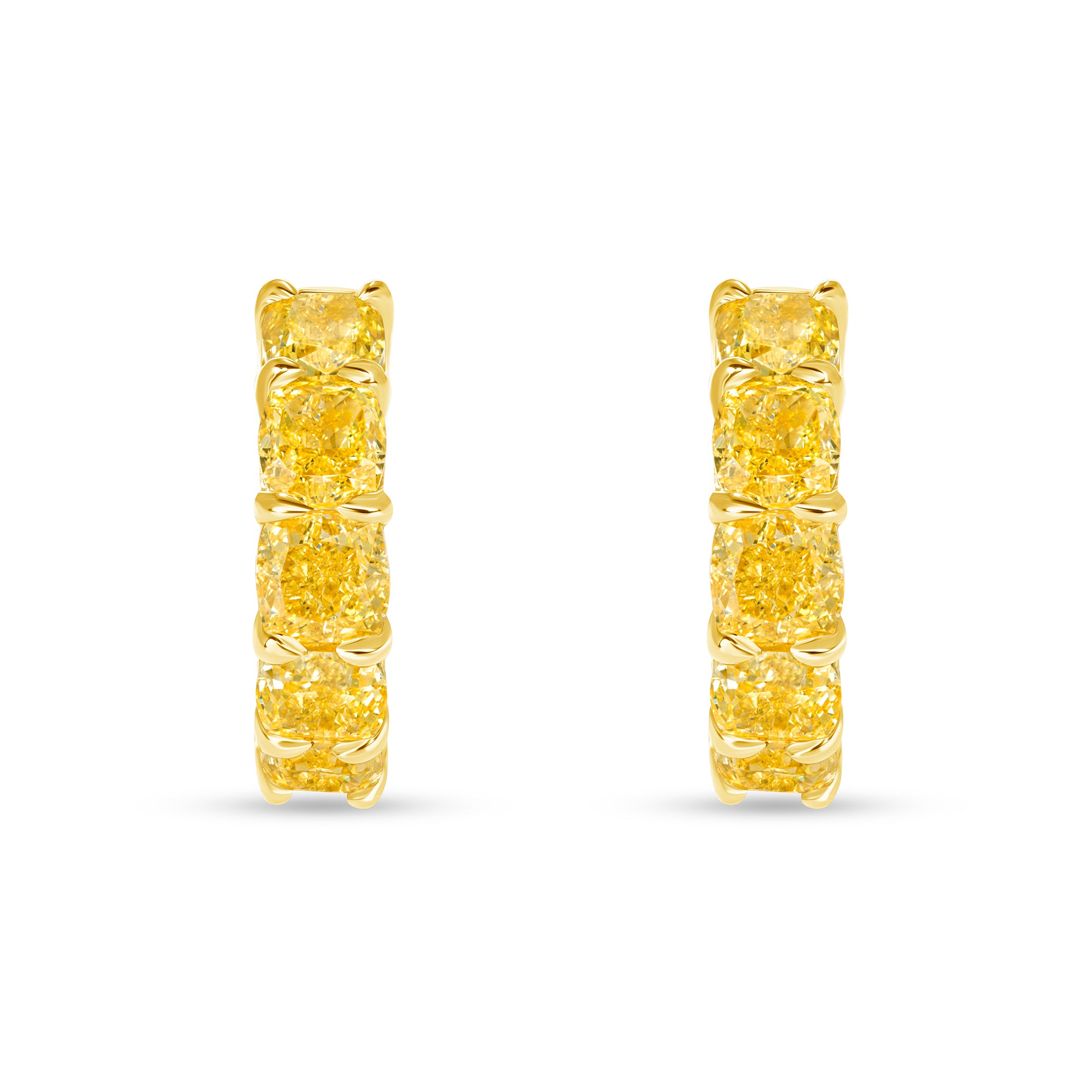 Radiant Cut Yellow Diamond Inside-Out Hoop Earrings in 18K Yellow Gold
