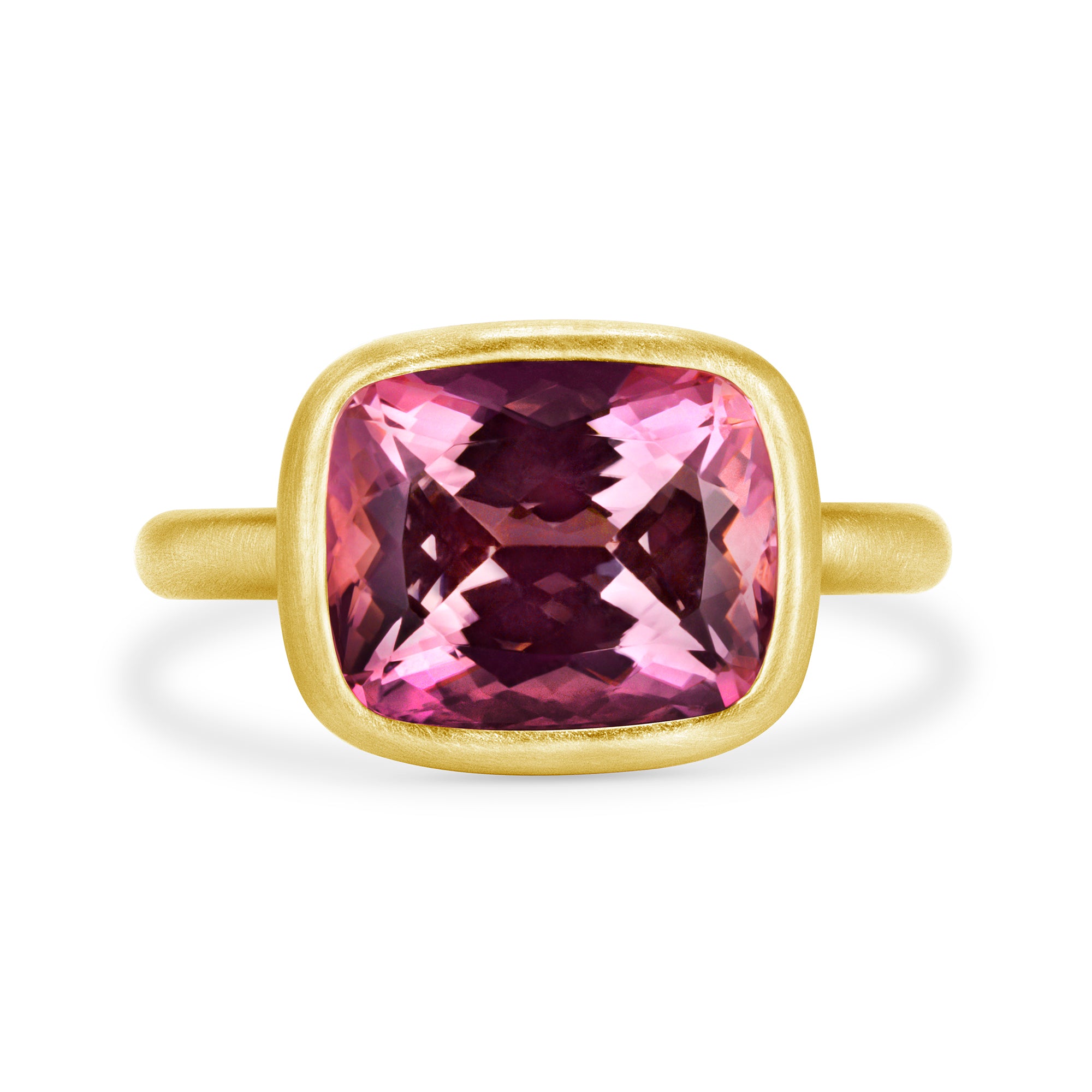Cushion-Cut Pink Tourmaline Ring in 18K Yellow Gold