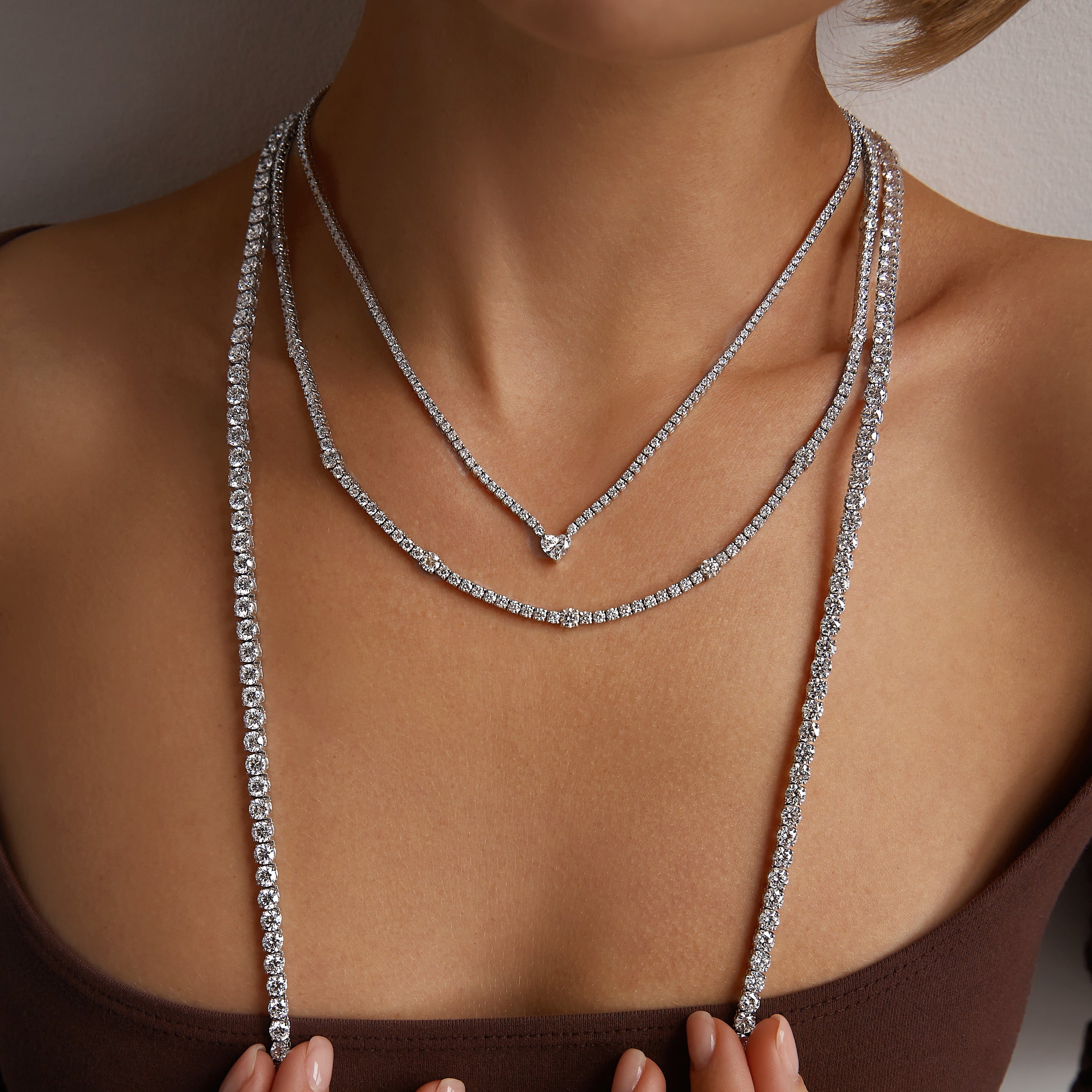 11.17ct Round Brilliant Diamond Stationed Tennis Necklace in 18K White Gold