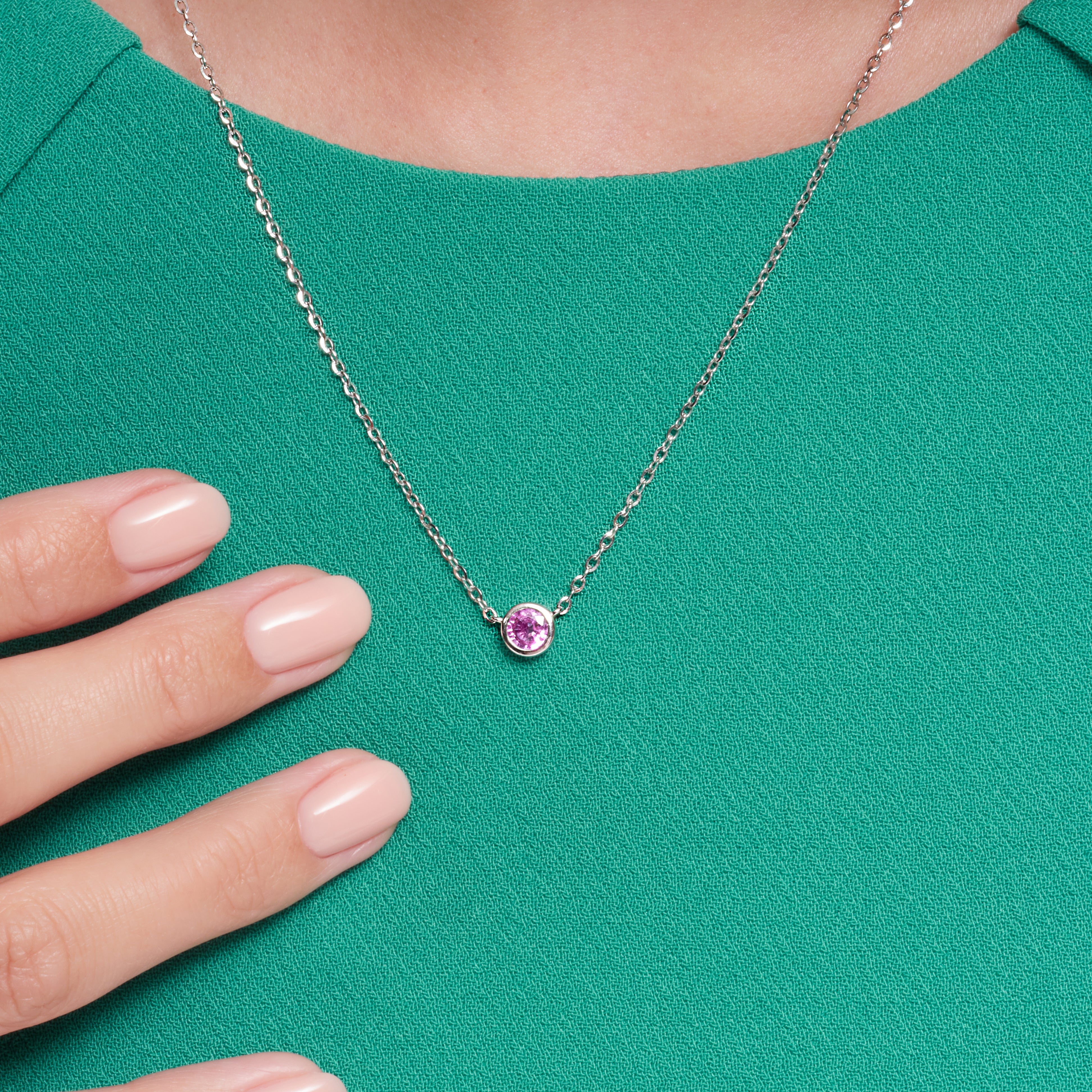 Pink Sapphire Bezel Set Pendant In 18 Karat White Gold