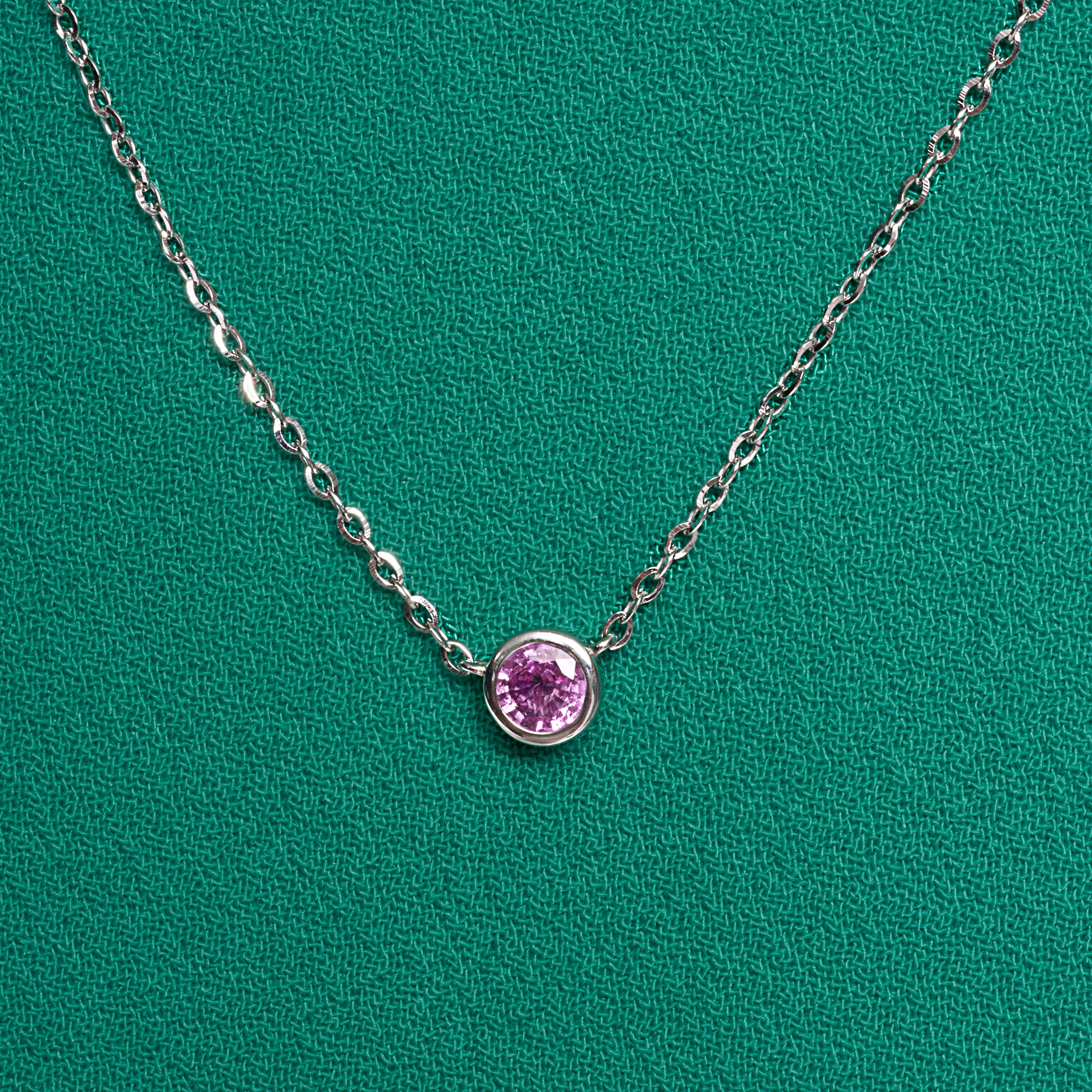 Pink Sapphire Bezel Set Pendant In 18 Karat White Gold