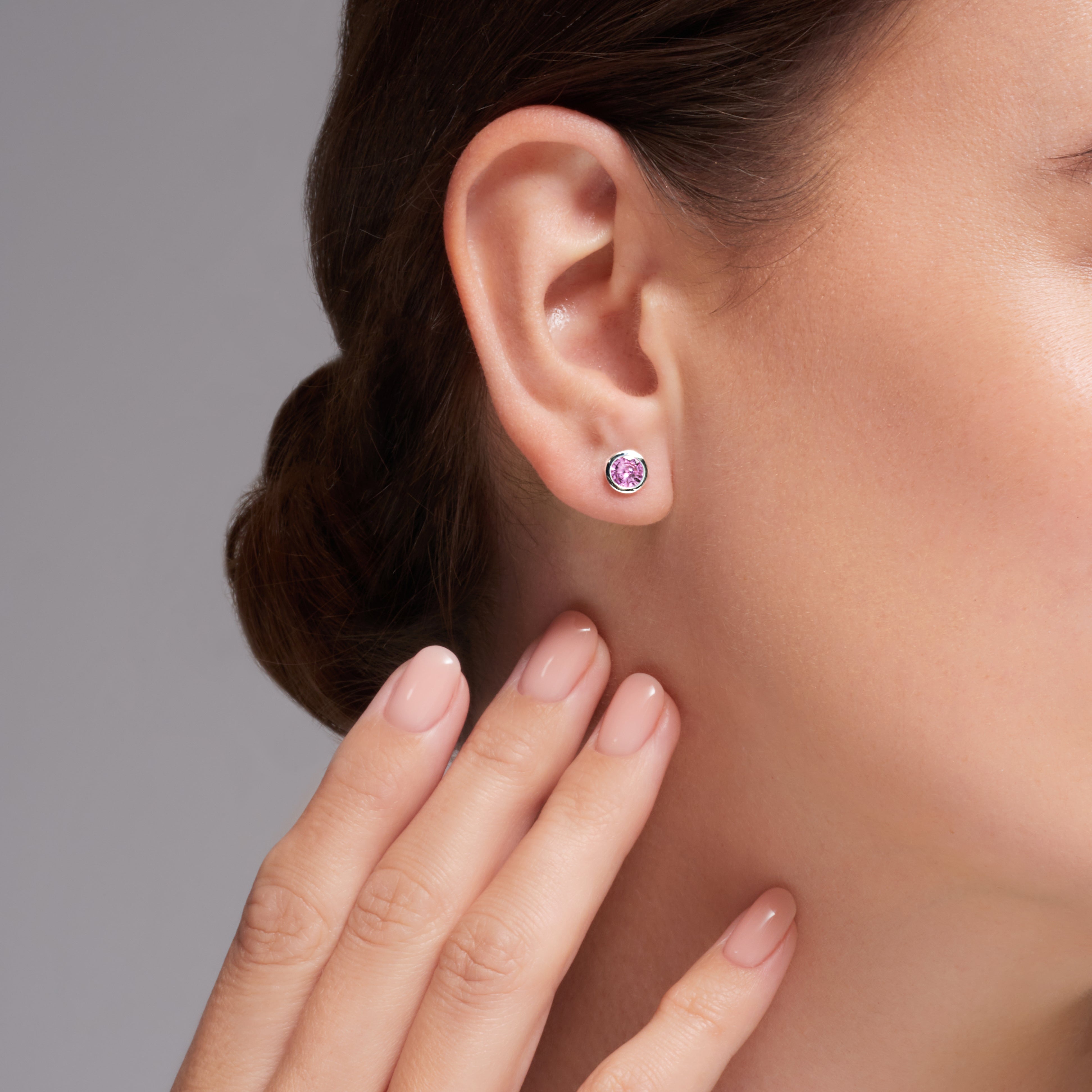 Pink Sapphire Bezel Set Earrings In 18 Karat White Gold