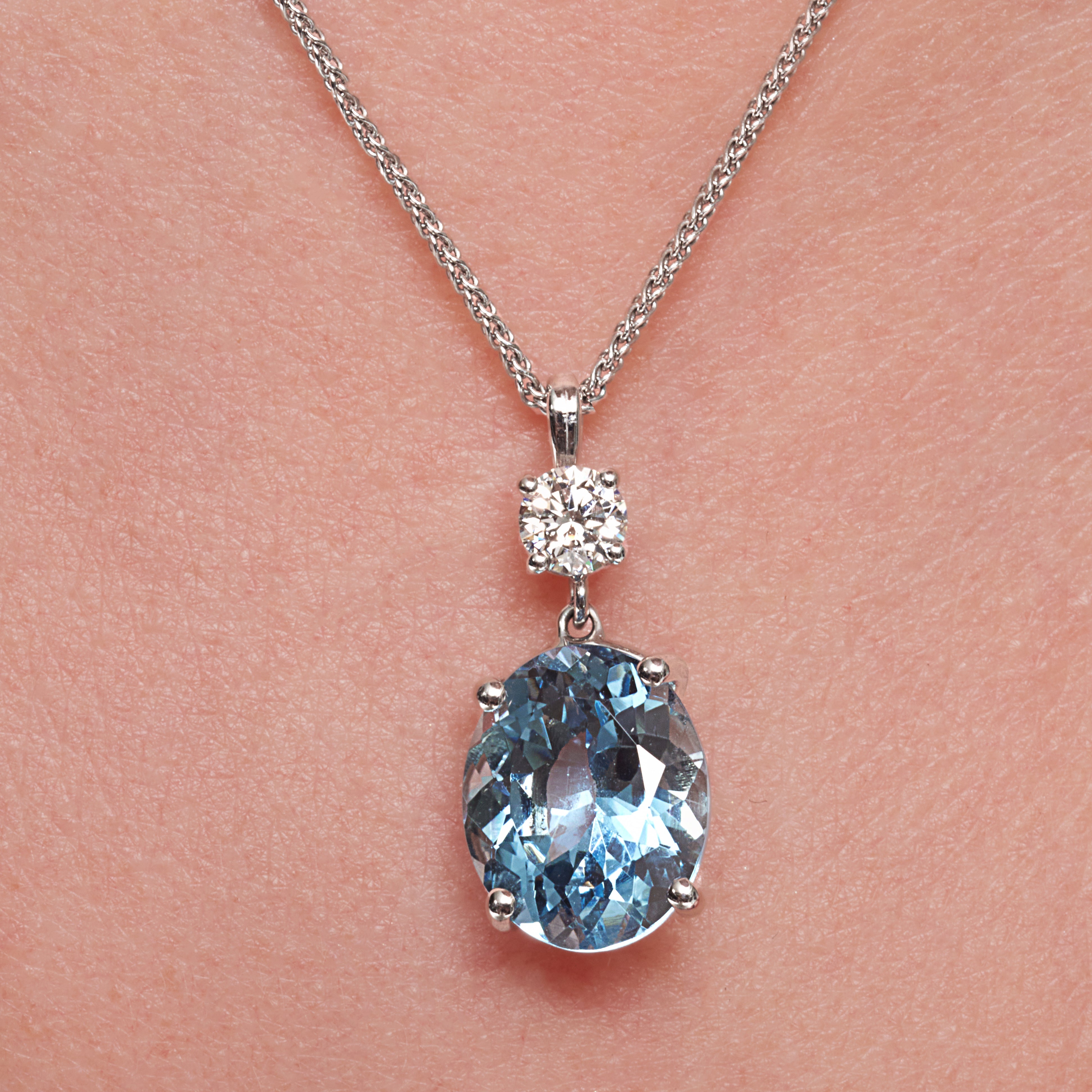 Aquamarine And Diamond Dangling Pendant In 18 Karat White Gold