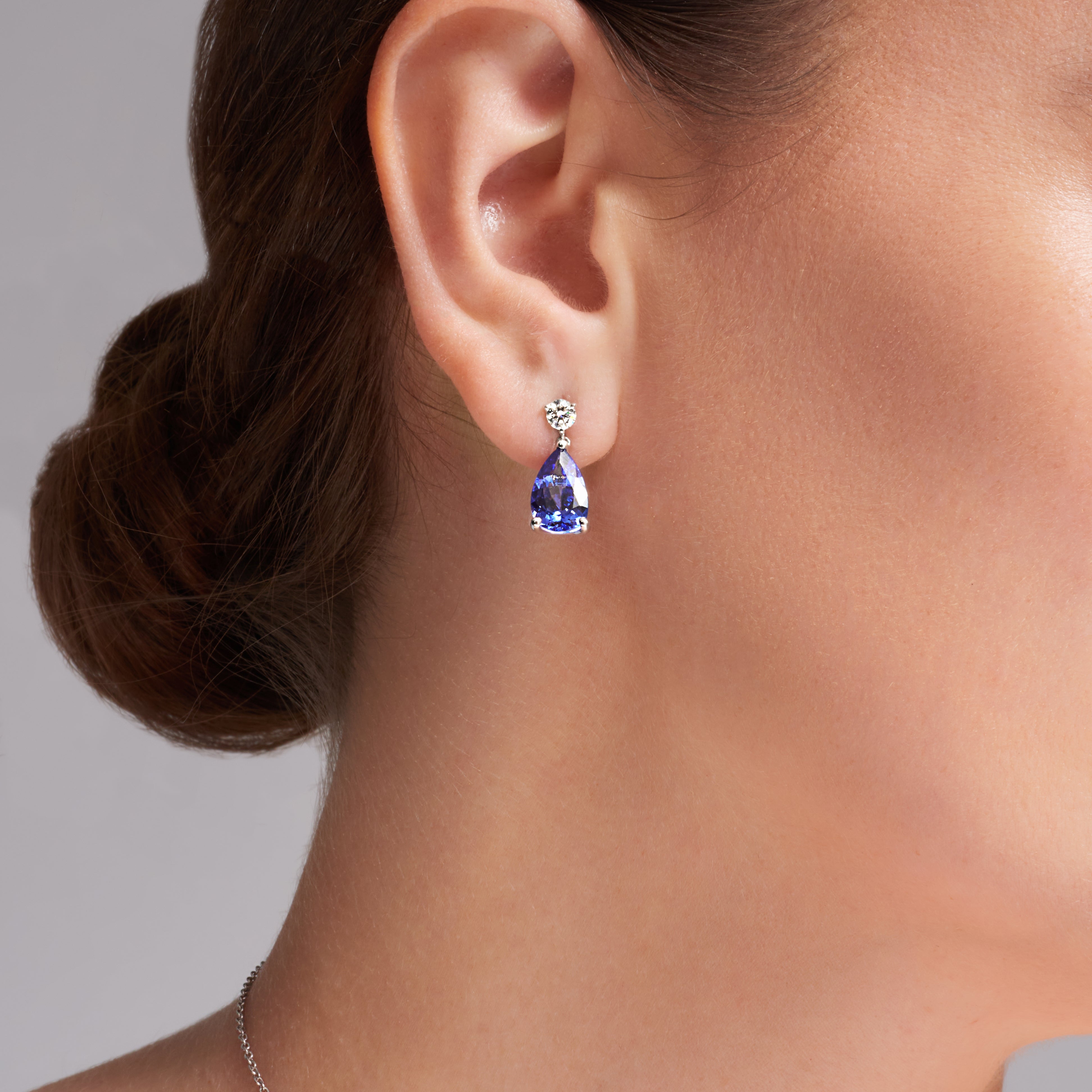 Tanzanite And Diamond Dangling Earrings In Platinum