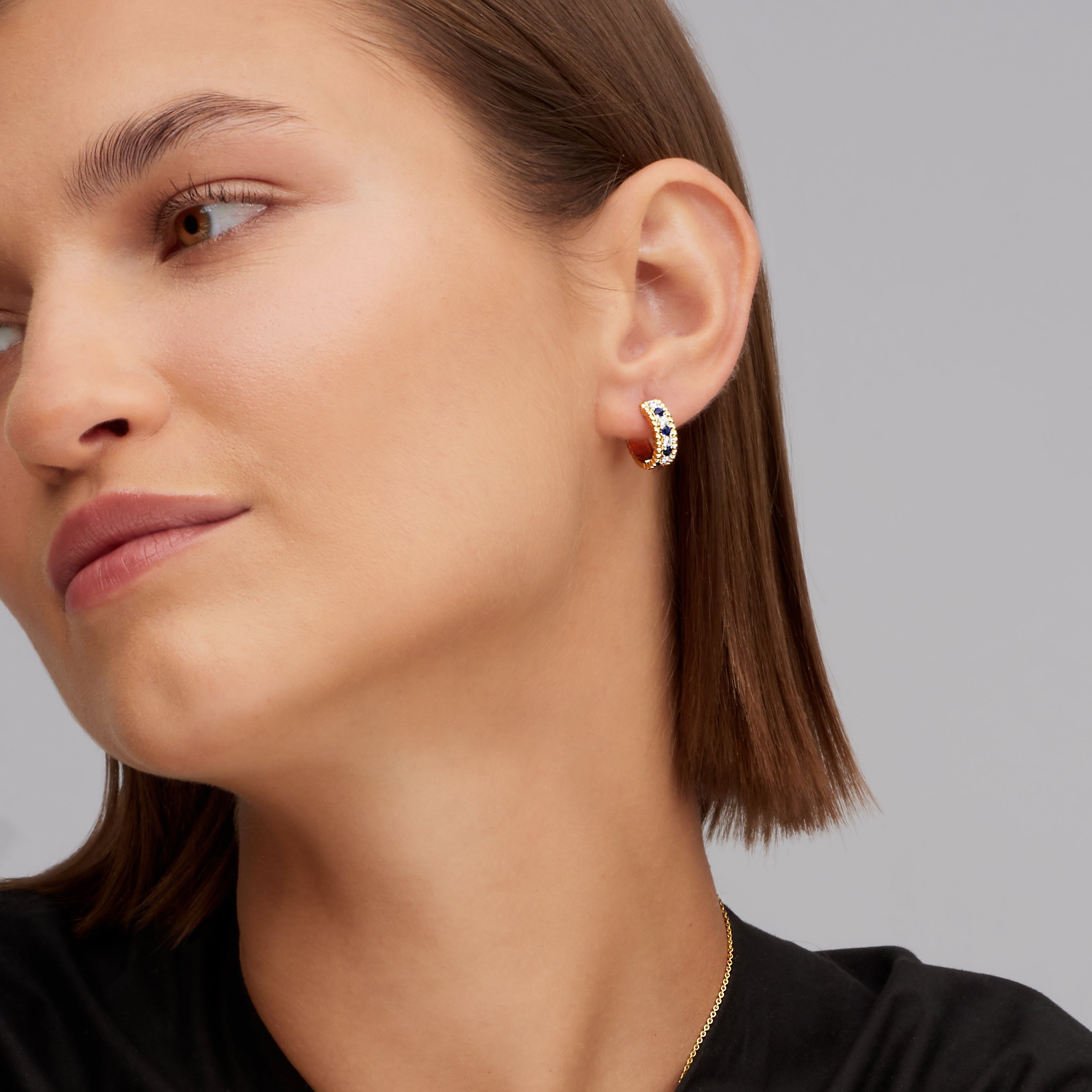 Alternating Diamond and Sapphire Huggie Earrings in 18K Yellow Gold