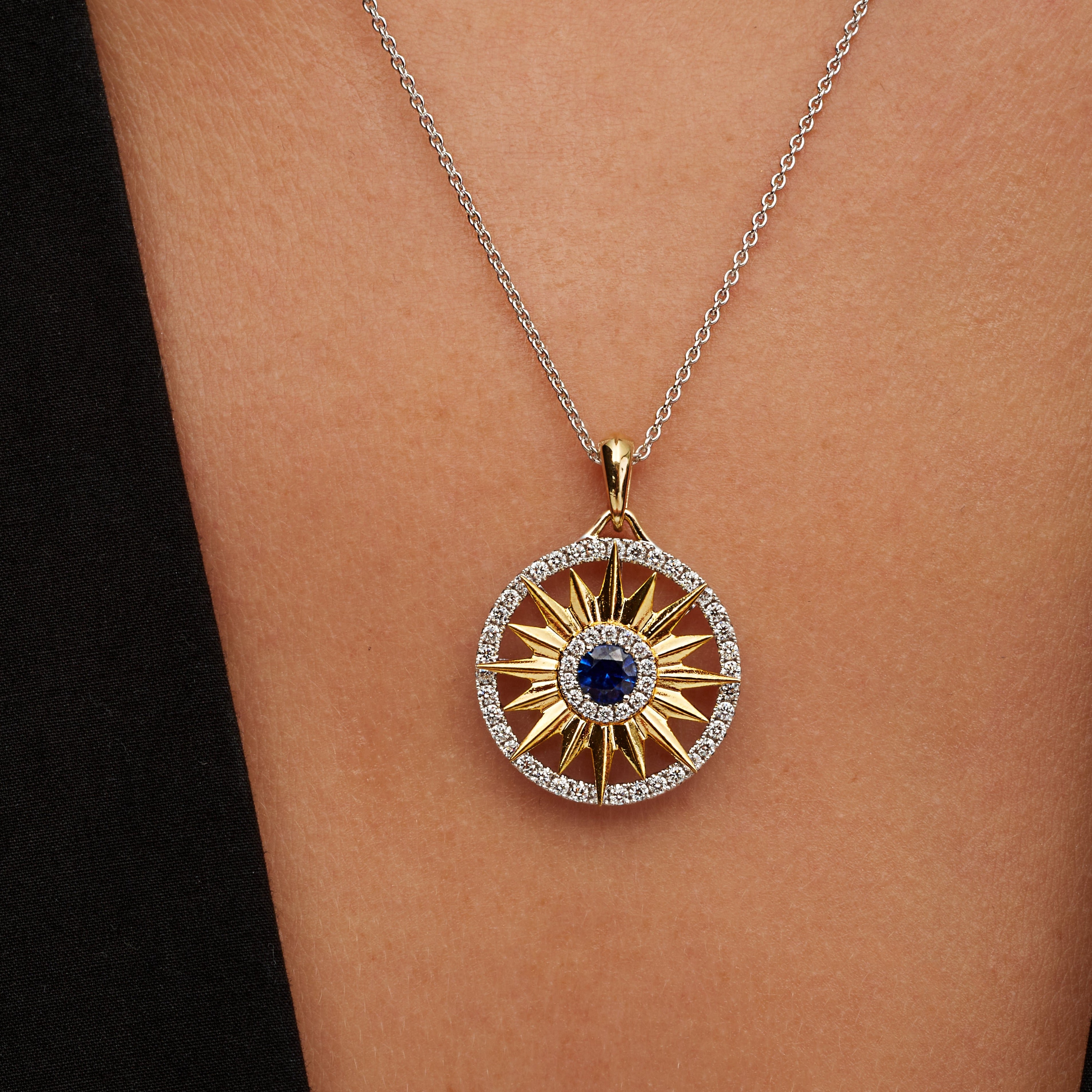 Diamond and Sapphire Pendant in 18K Two Tone Gold