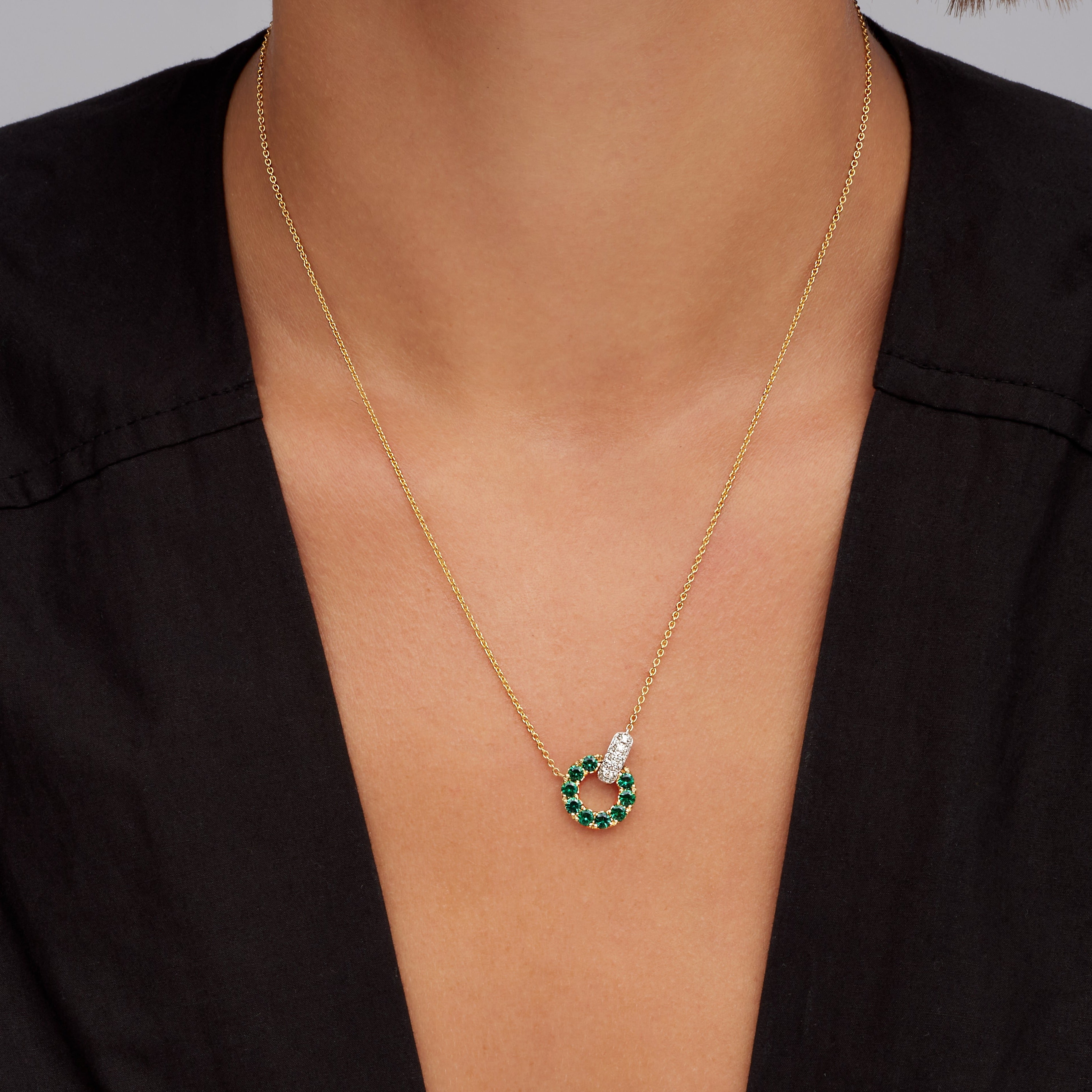 Emerald and Diamond Pendant in 18K Two Tone Gold