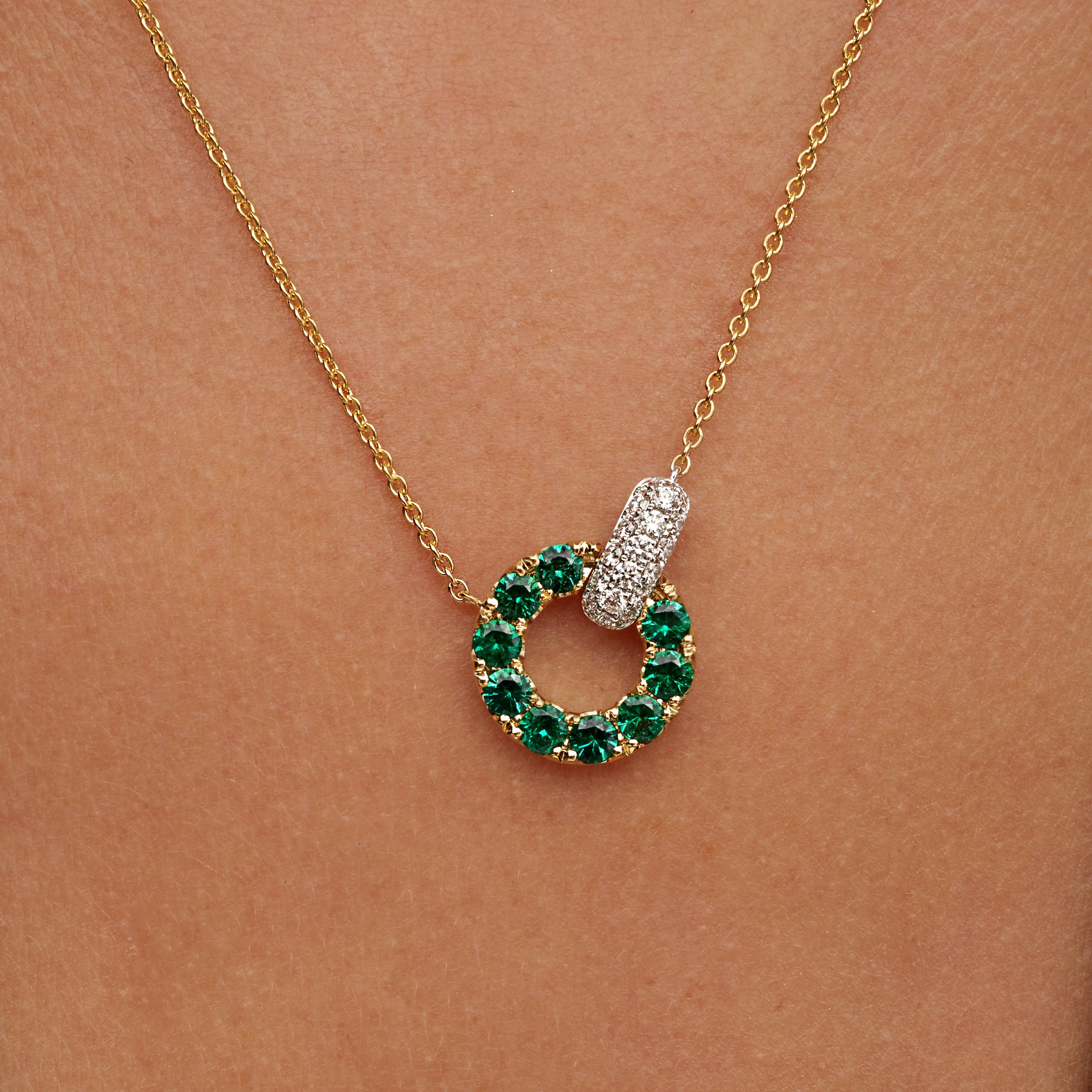 Emerald and Diamond Pendant in 18K Two Tone Gold