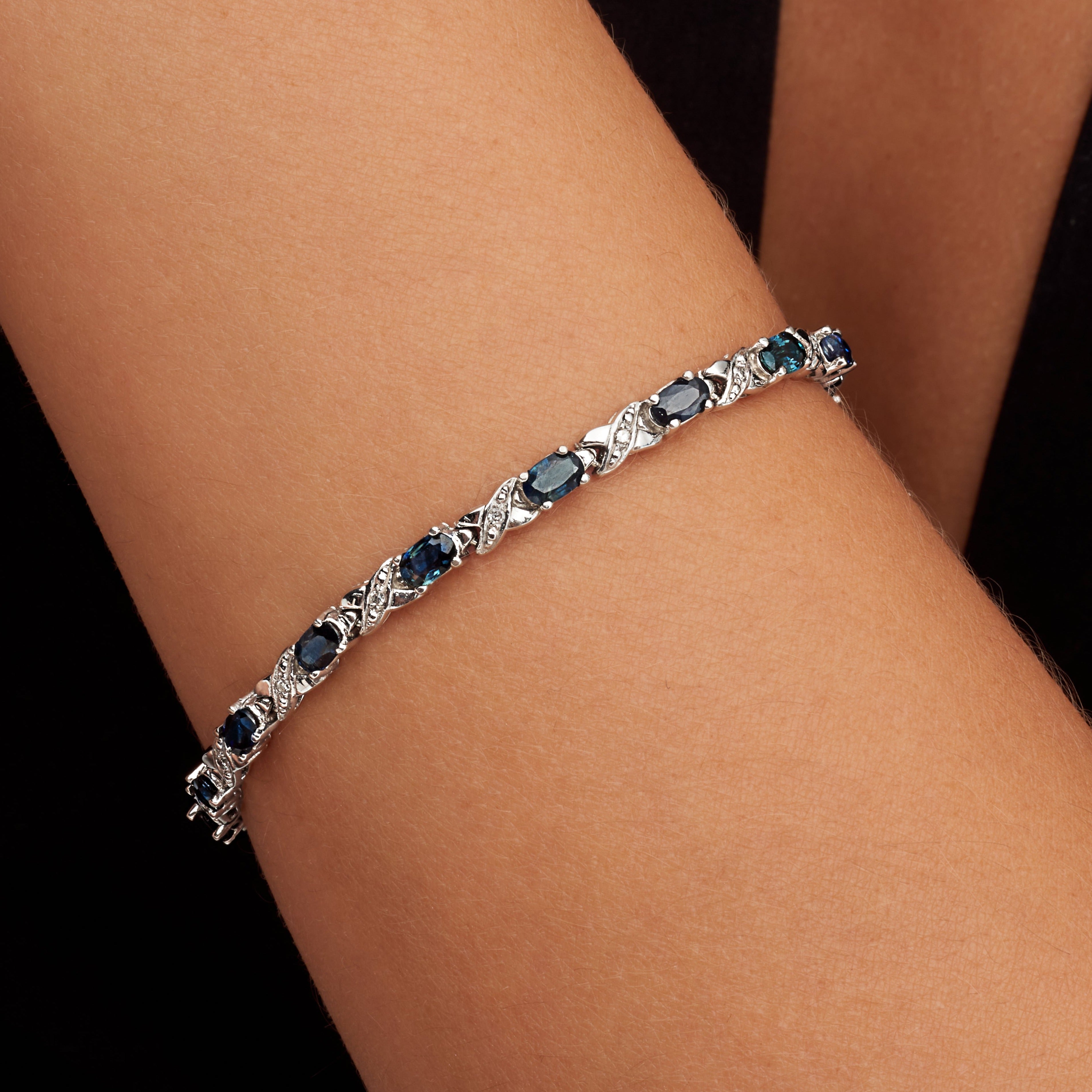 4.80ctw Oval Blue Sapphire and Diamond Tennis Bracelet in 14K White Gold