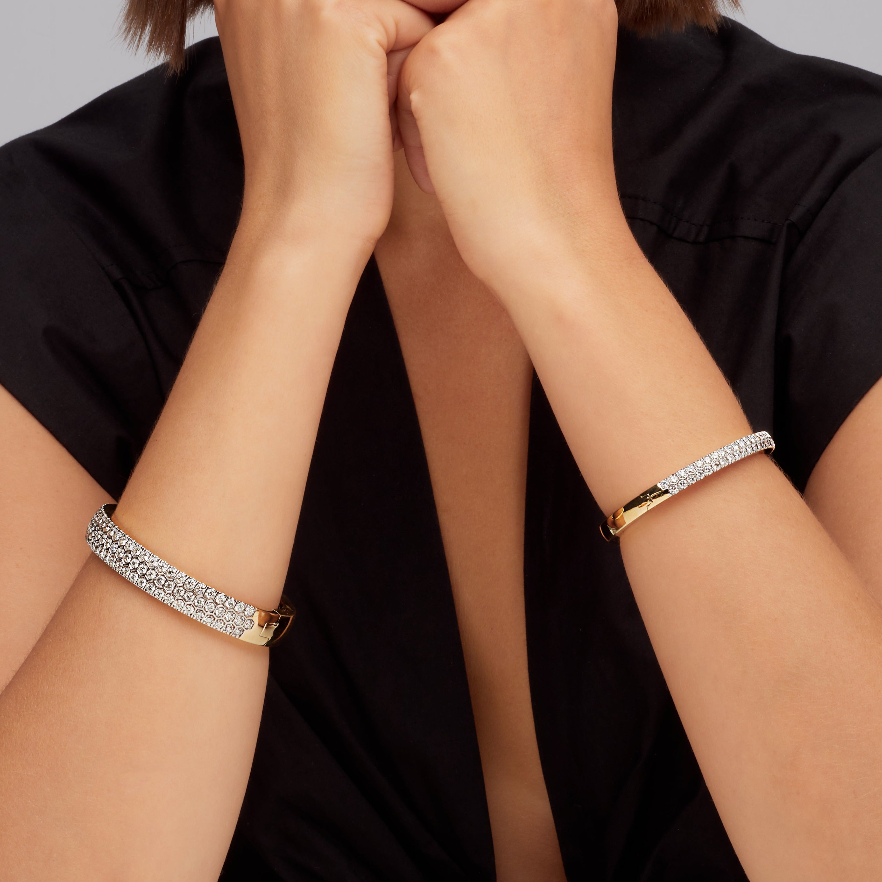 3.27ctw Double Row Diamond Bangle in 14K Yellow Gold