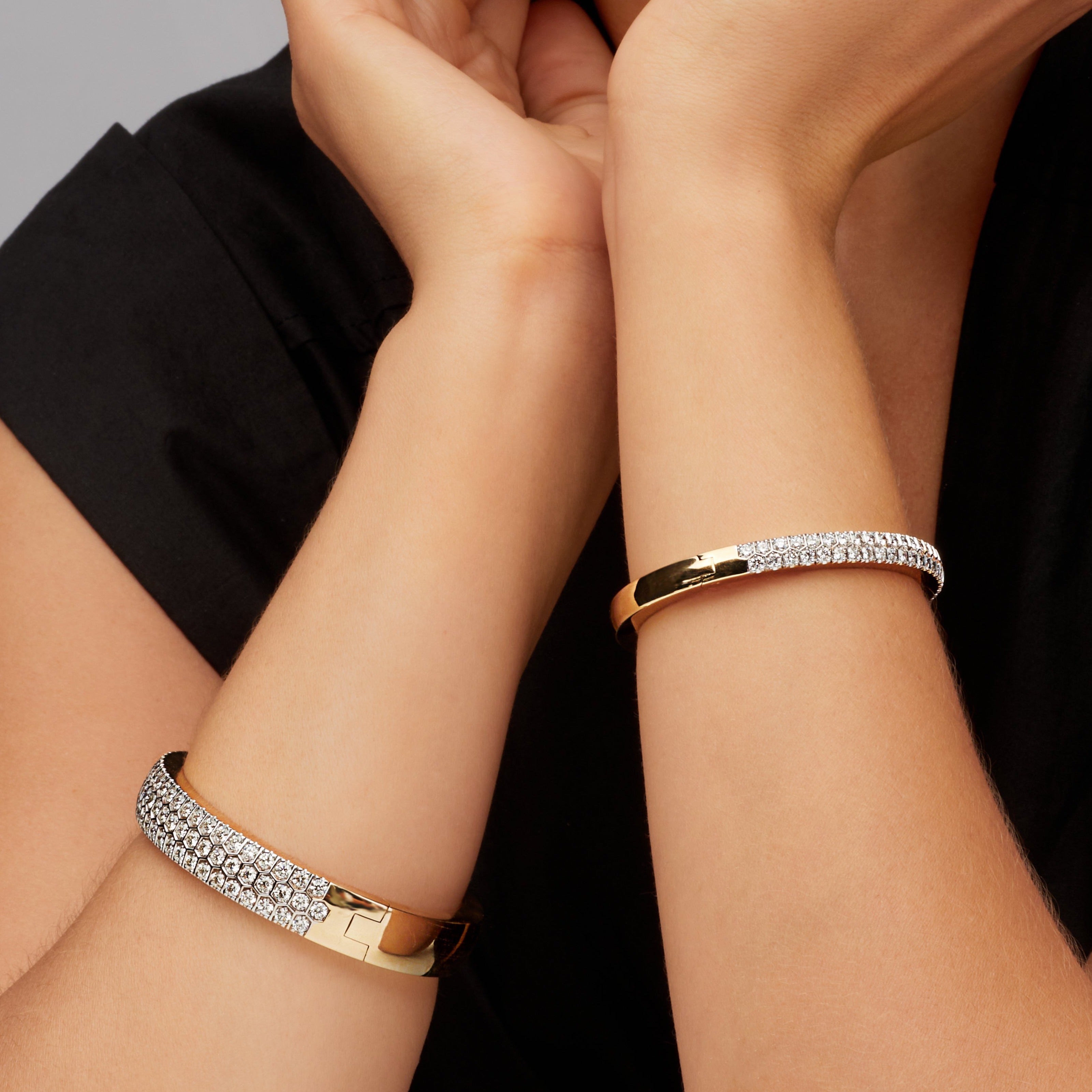 6.50ctw Three Row Diamond Bangle in 14k Yellow Gold