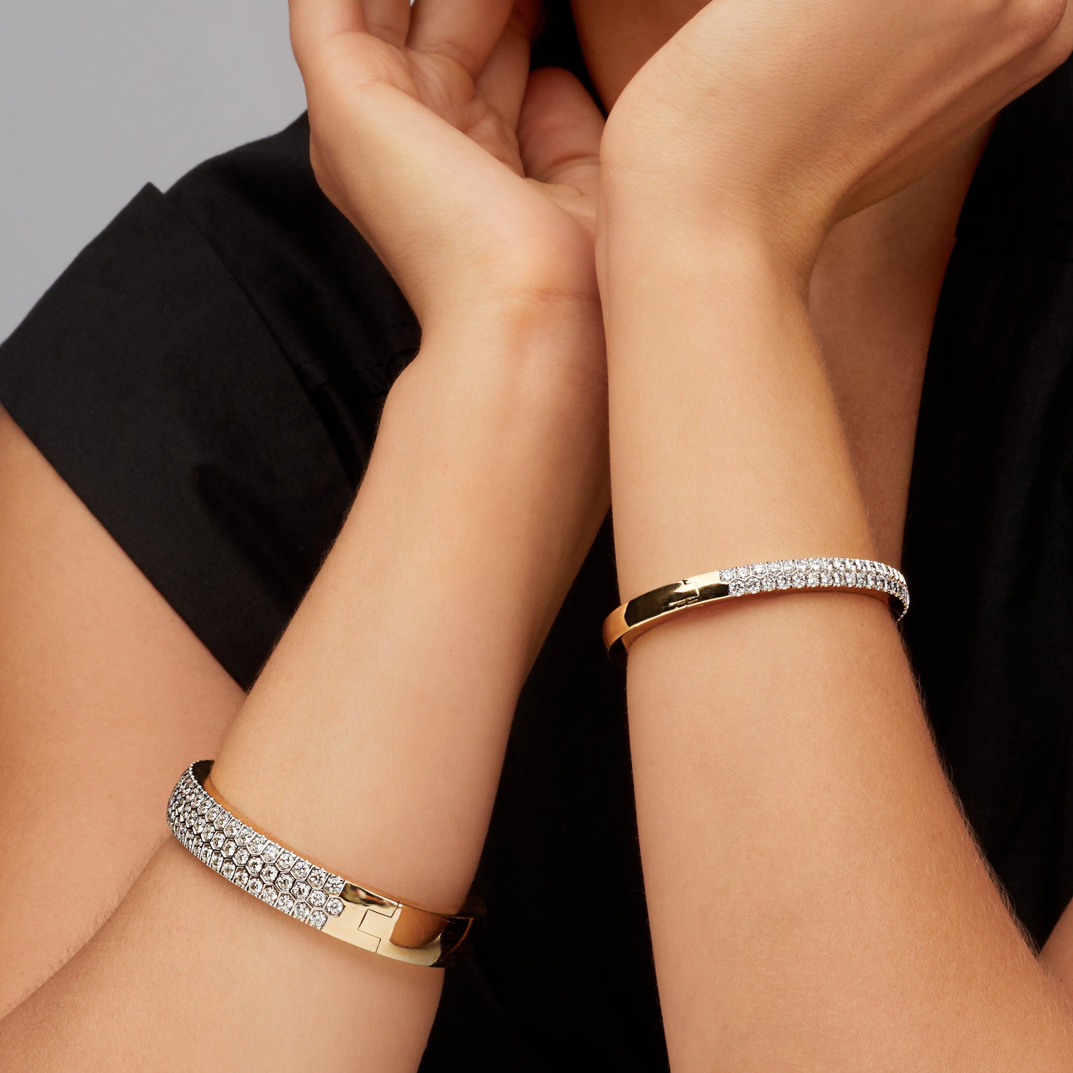 3.27ctw Double Row Diamond Bangle in 14K Yellow Gold