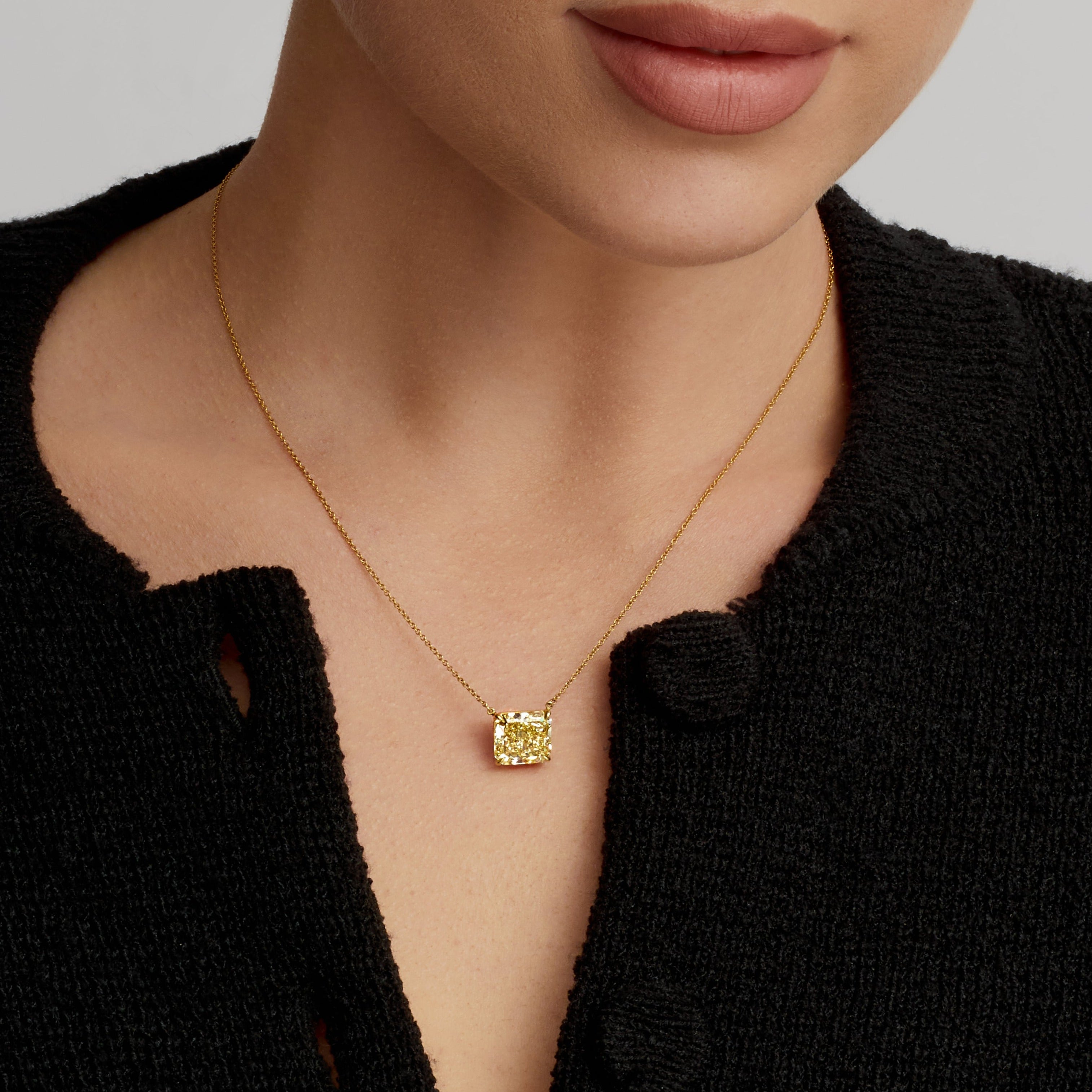 Radiant Cut Fancy Yellow Diamond Necklace in 18 Karat Yellow Gold