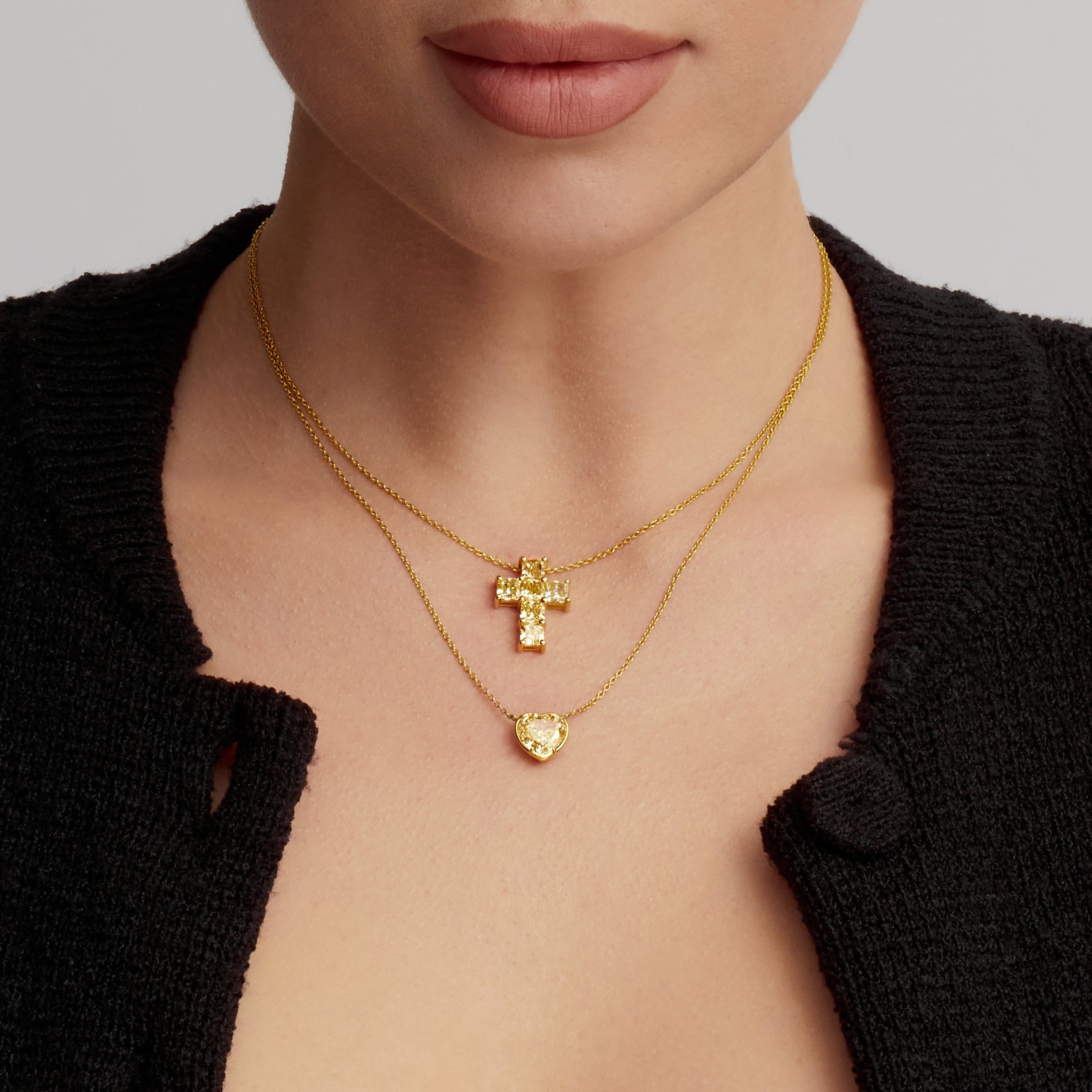 Heart Shape Yellow Diamond Necklace in 18 Karat Yellow Gold