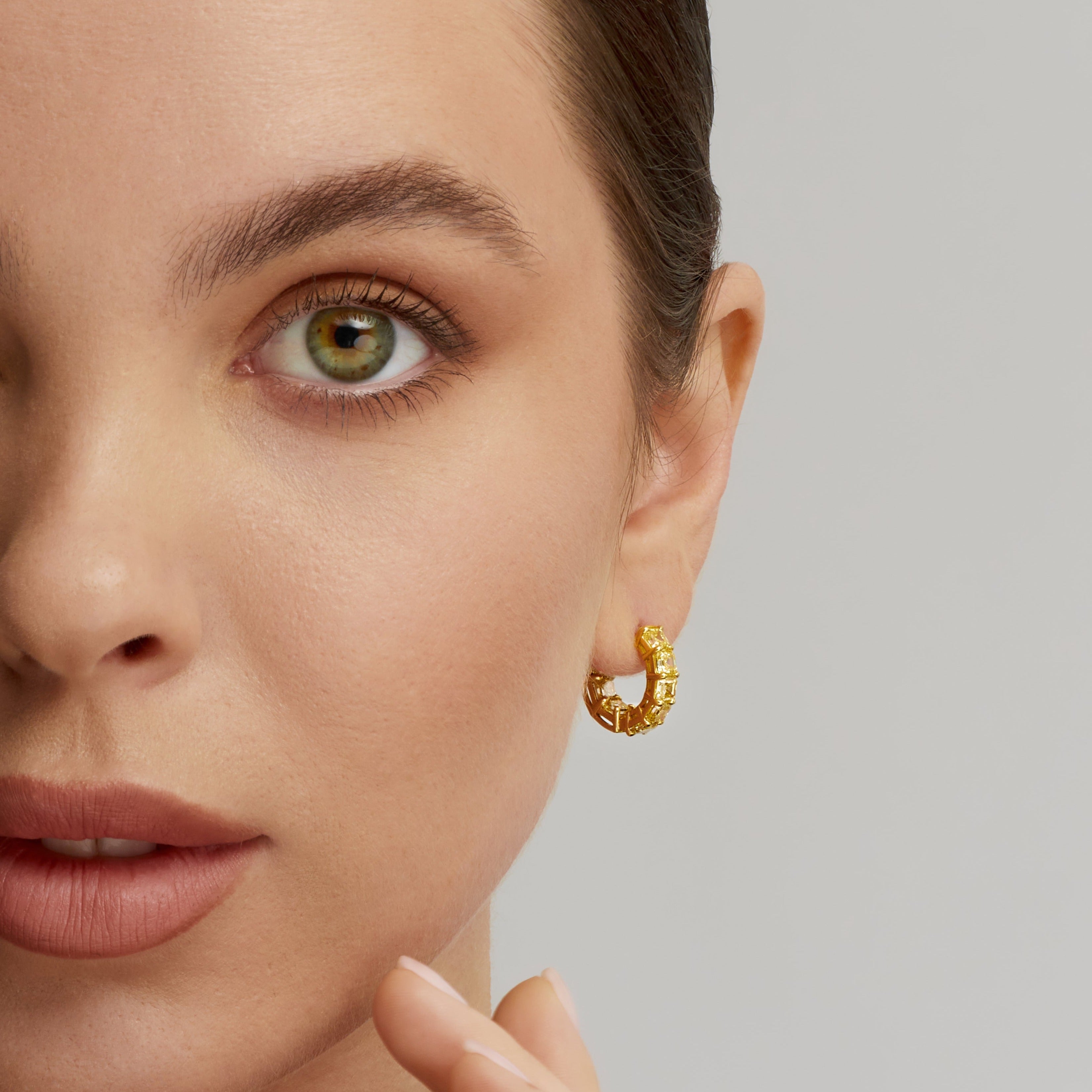 Asscher Cut Fancy Yellow Diamond Huggie Hoops Earrings in 18 Karat Yellow Gold
