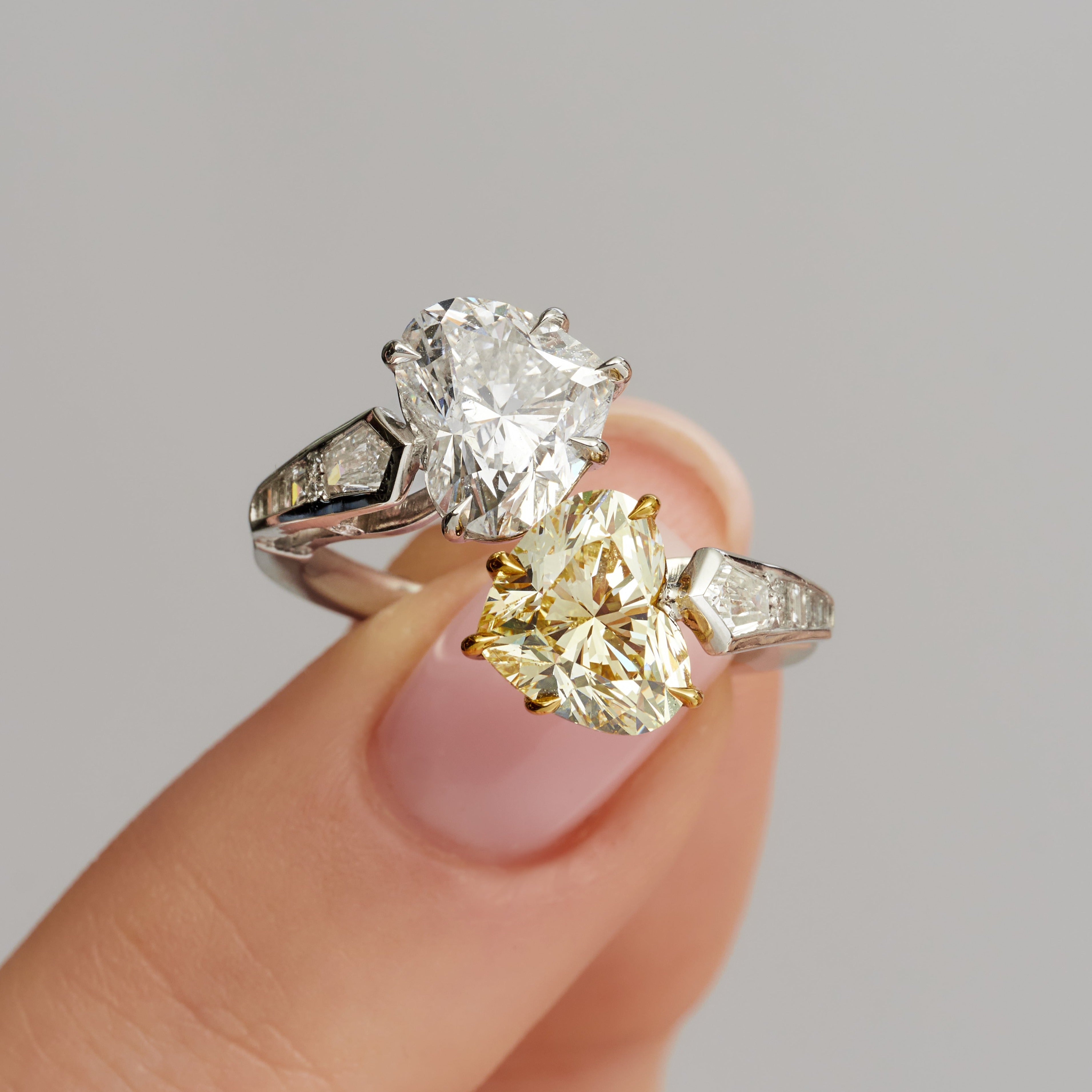 Heart Cut Fancy Light Yellow Diamond and White Diamond Bypass Ring in 18 Karat Yellow Gold and Platinum