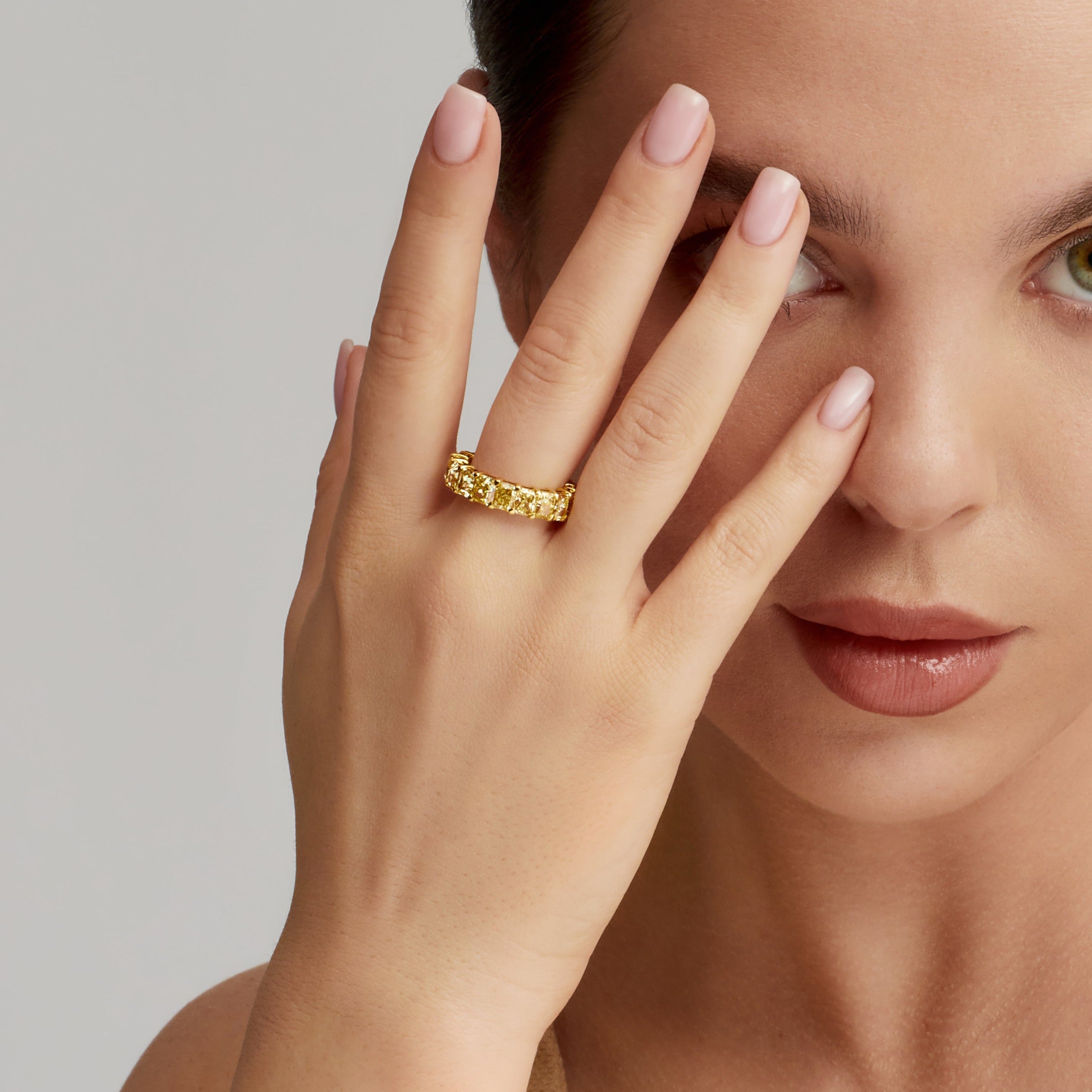 Radiant Cut Yellow Diamond Eternity Band in 18 Karat Yellow Gold