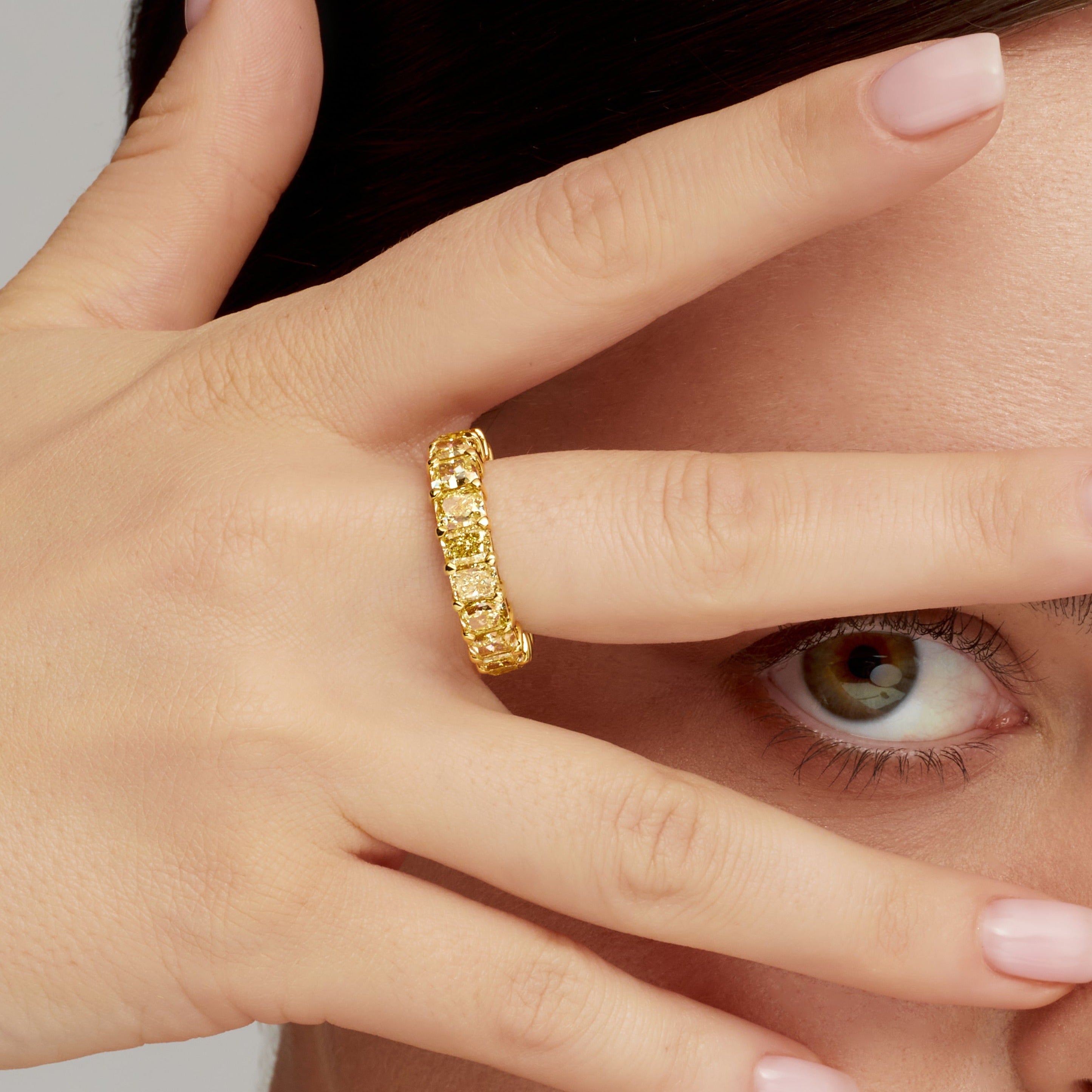 Radiant Cut Yellow Diamond Eternity Band in 18 Karat Yellow Gold