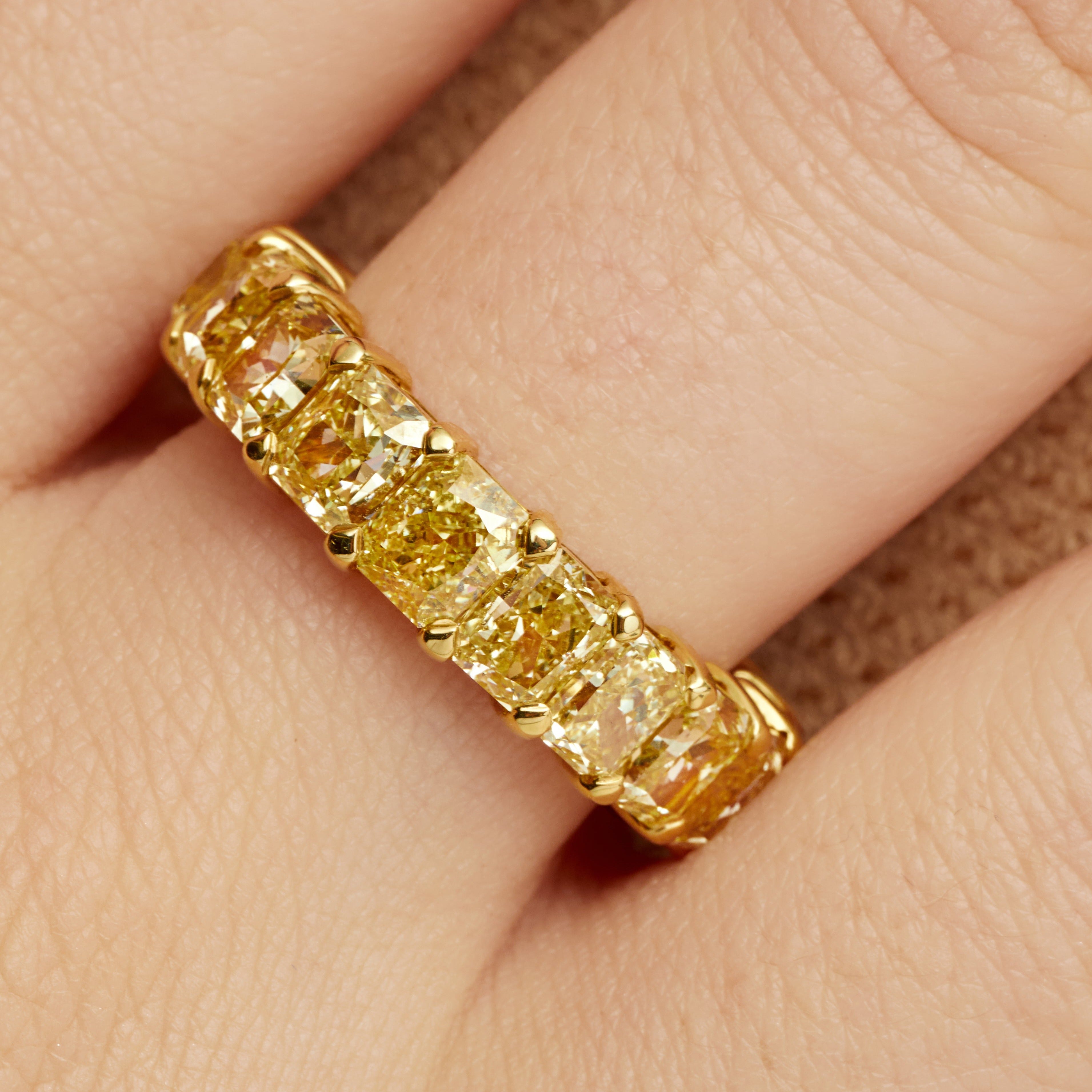 Radiant Cut Yellow Diamond Eternity Band in 18 Karat Yellow Gold