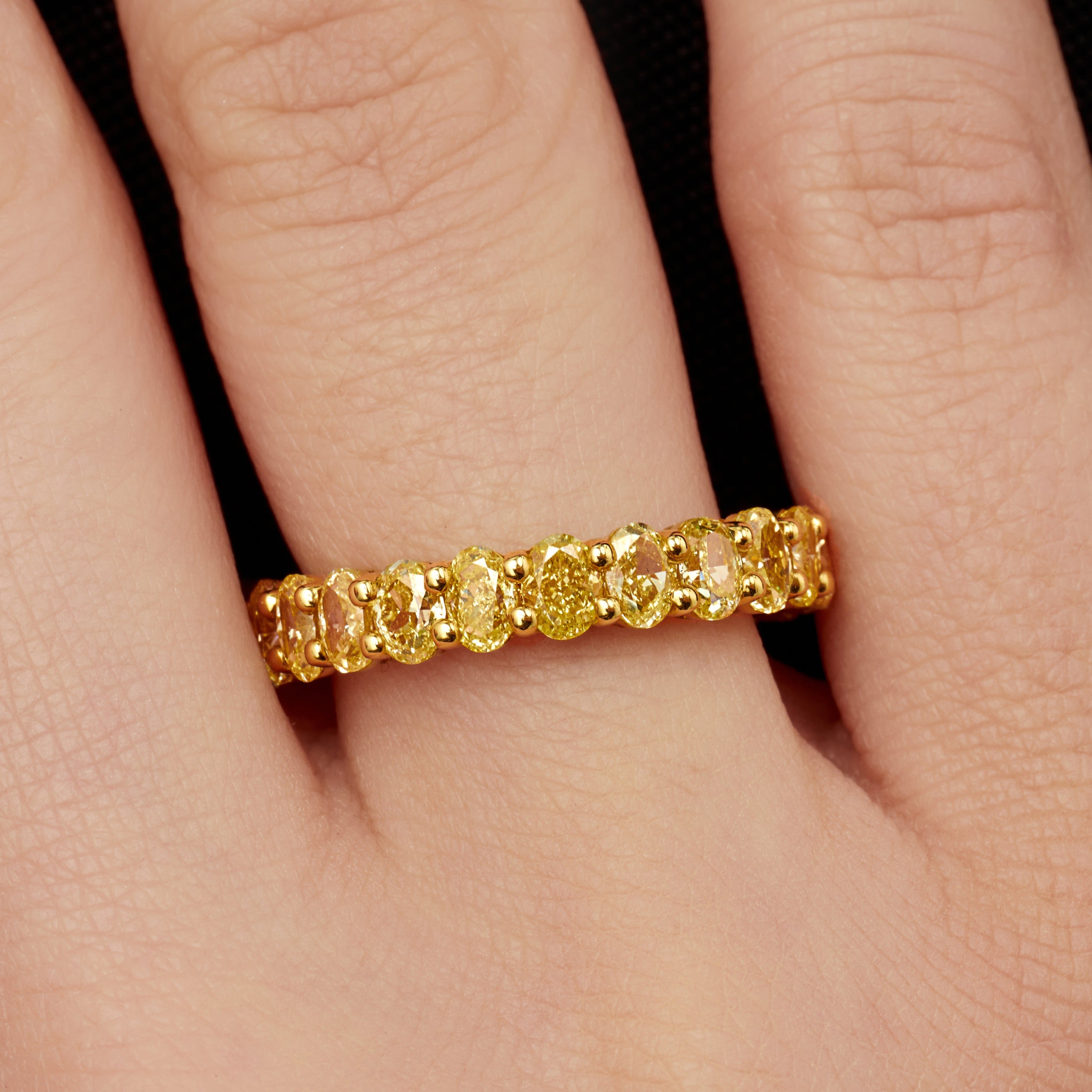 Oval Cut Yellow Diamond Eternity Band in 18 Karat Yellow Gold