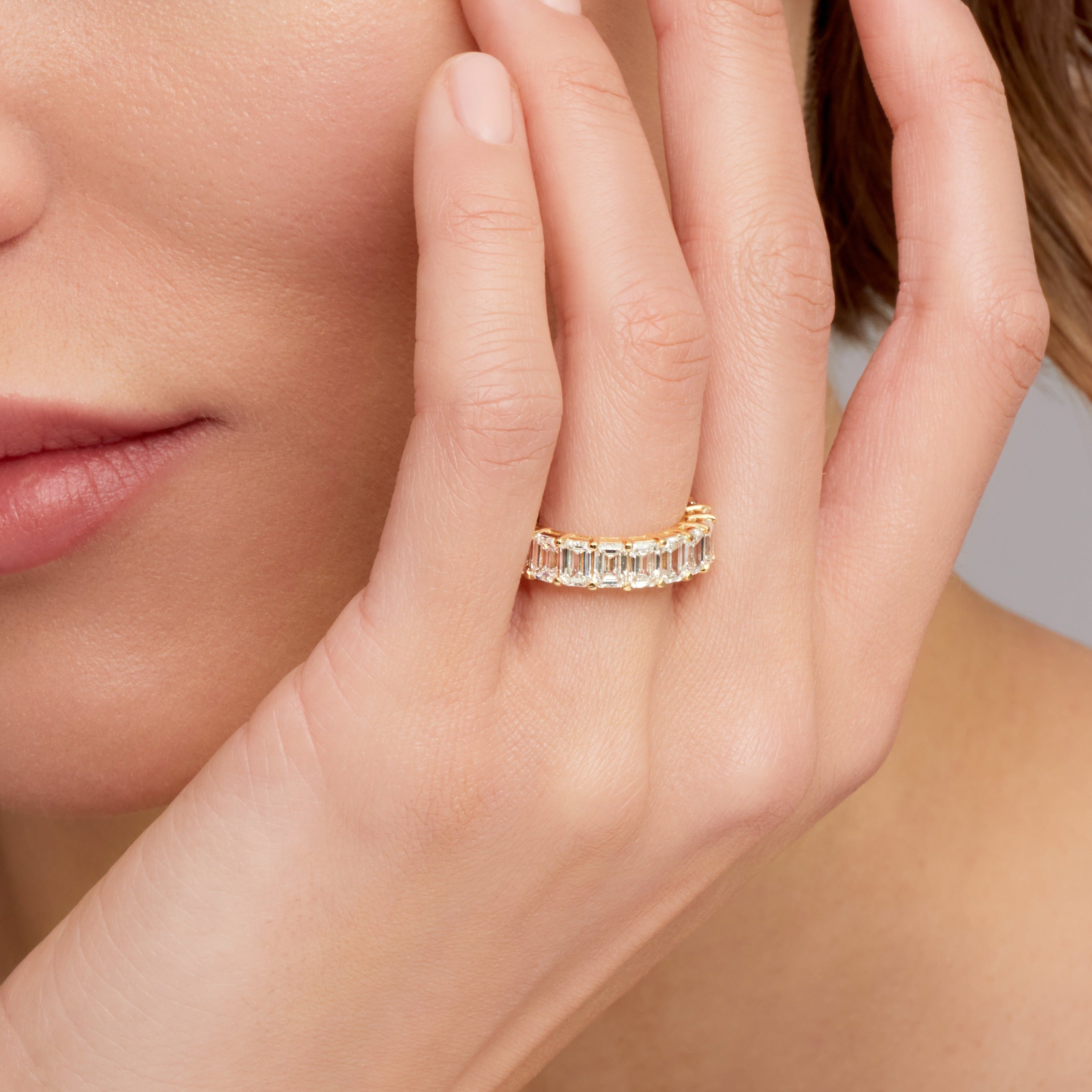 Emerald Cut Diamond Yellow Gold Eternity Band