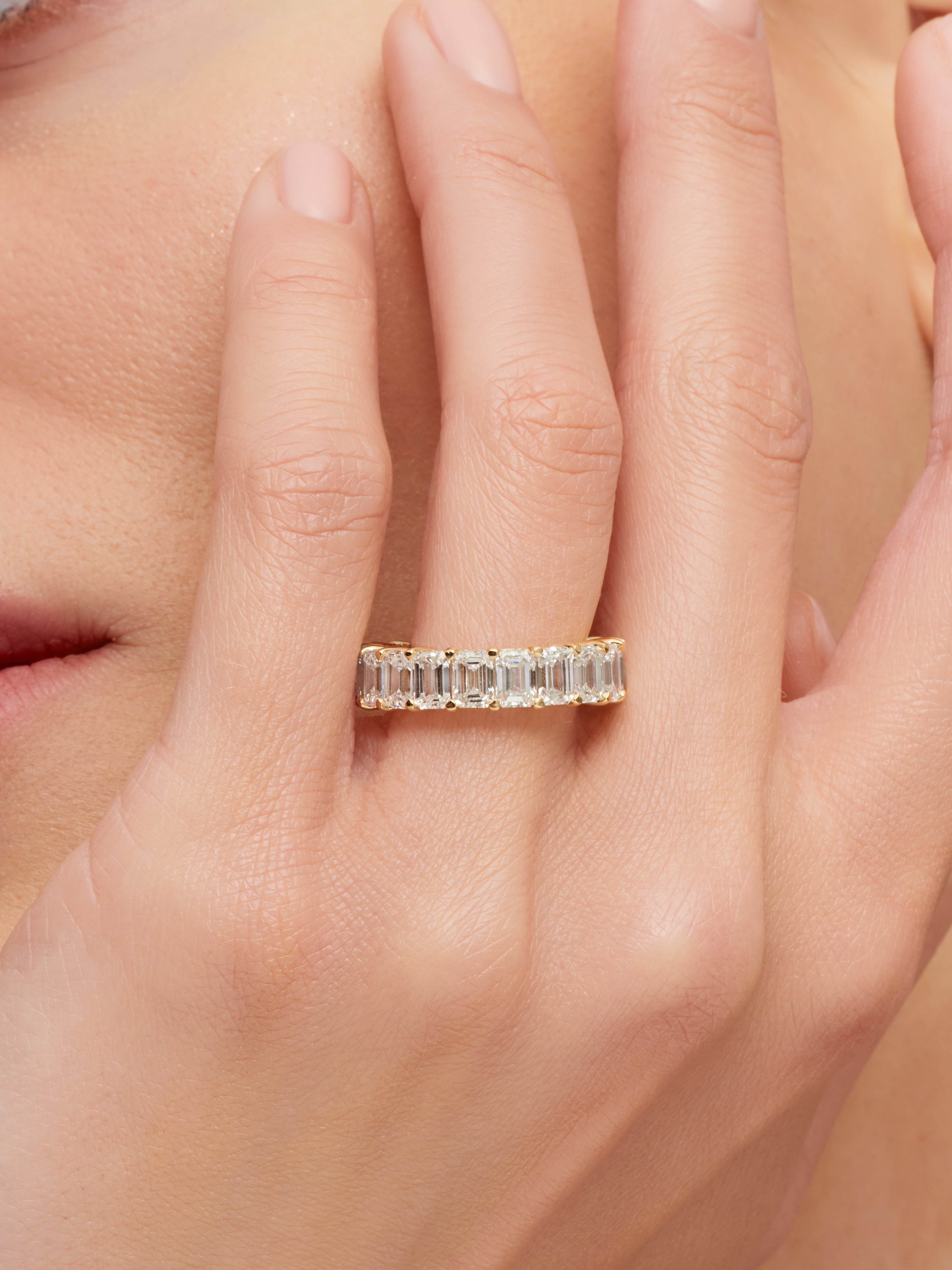 Emerald Cut Diamond Yellow Gold Eternity Band