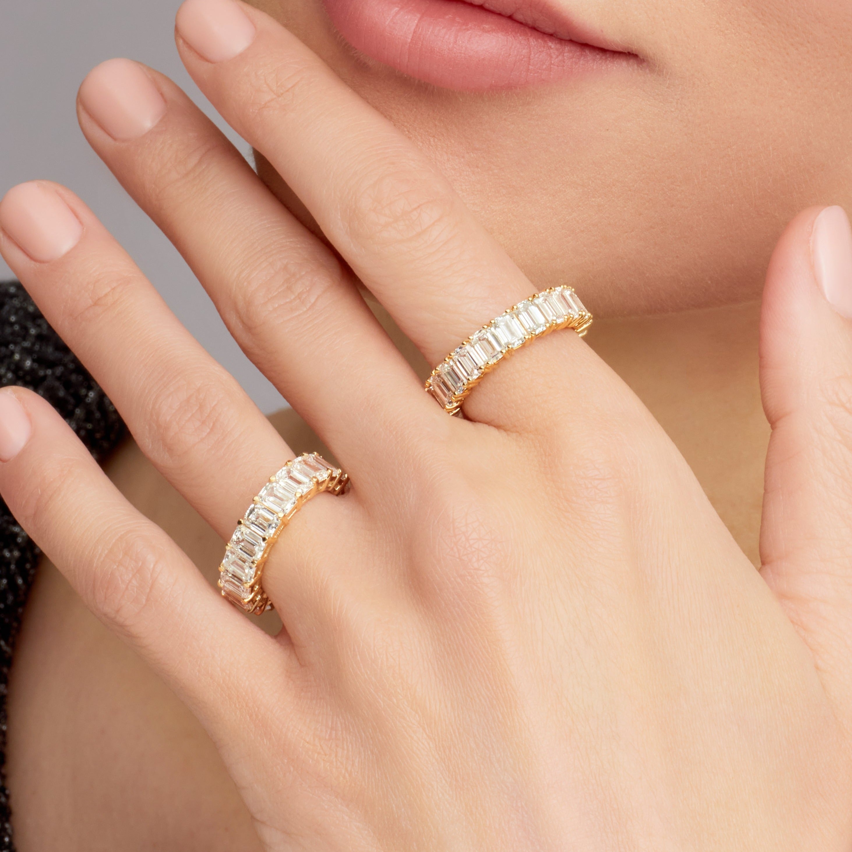 Emerald Cut Diamond Yellow Gold Eternity Band