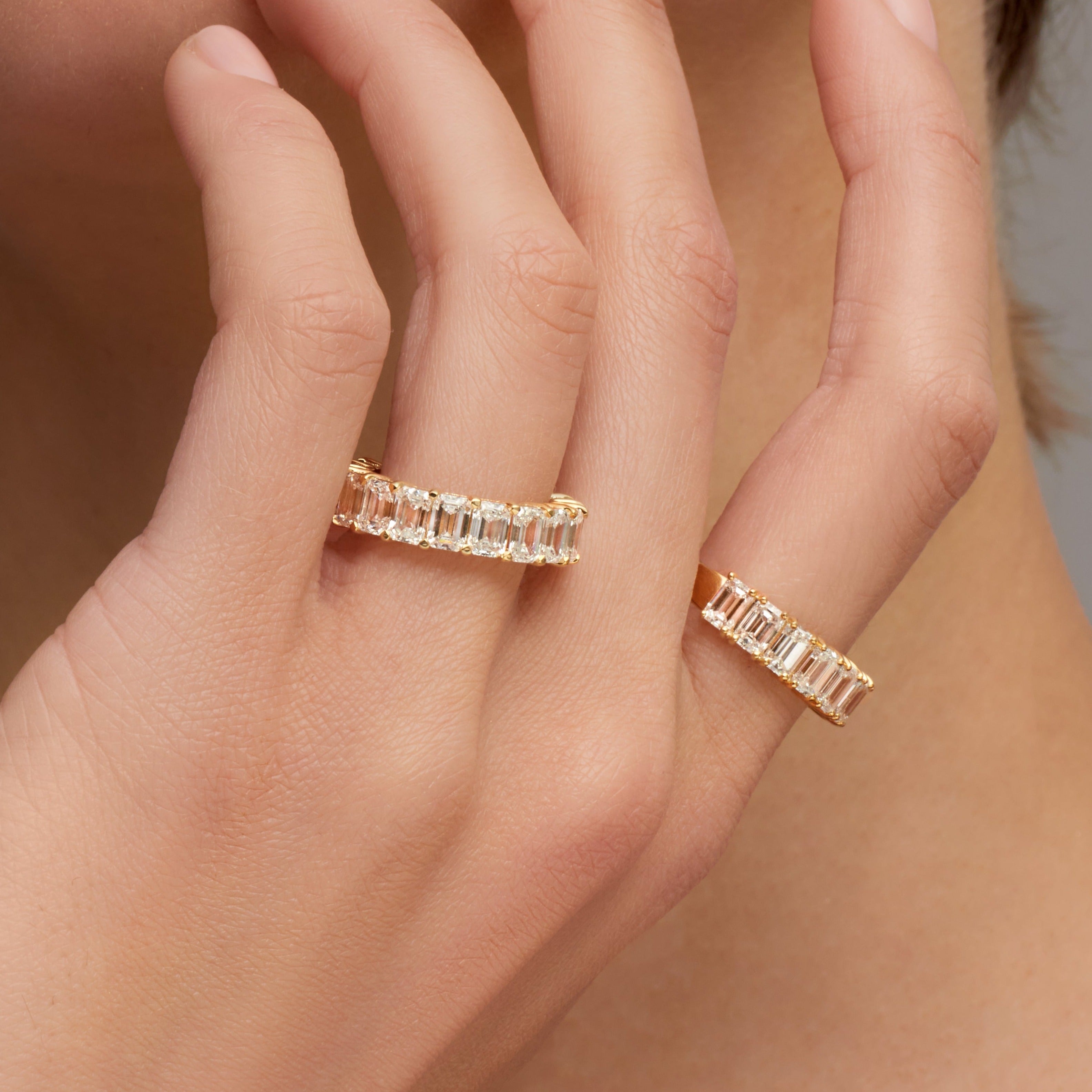 Emerald Cut Diamond Yellow Gold Eternity Band