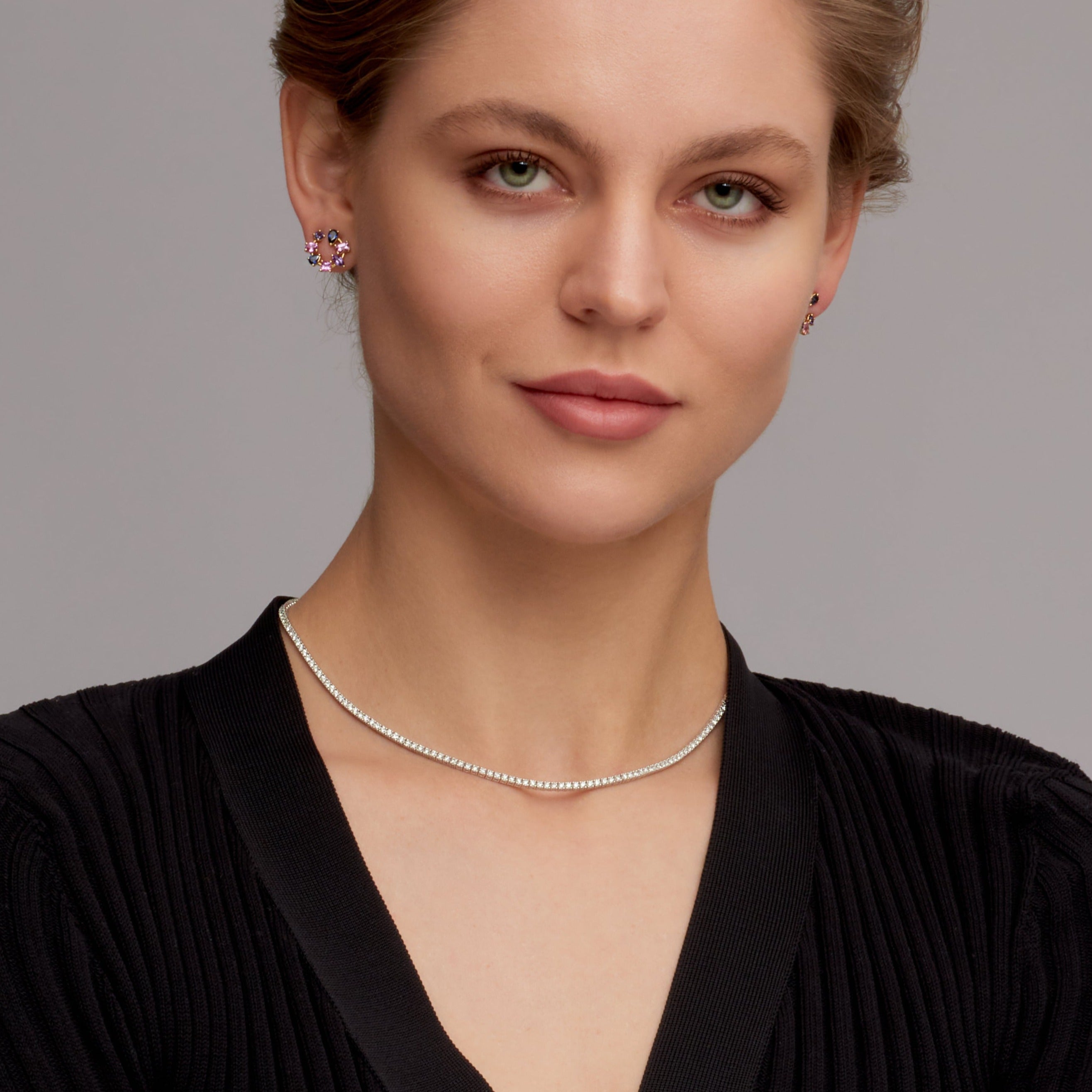 Round Brilliant Cut Diamond Tennis Necklace in Platinum